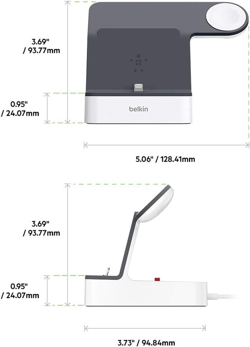 Belkin 2-In-1 Iphone & Apple Watch Charging Dock - Powerhouse Charging Station + Apple Watch Charging Stand - Designed for Iphone 6/7/8/X/Xs/Xr/Xs Max, Apple Watch Series 4, 3, 2, & 1