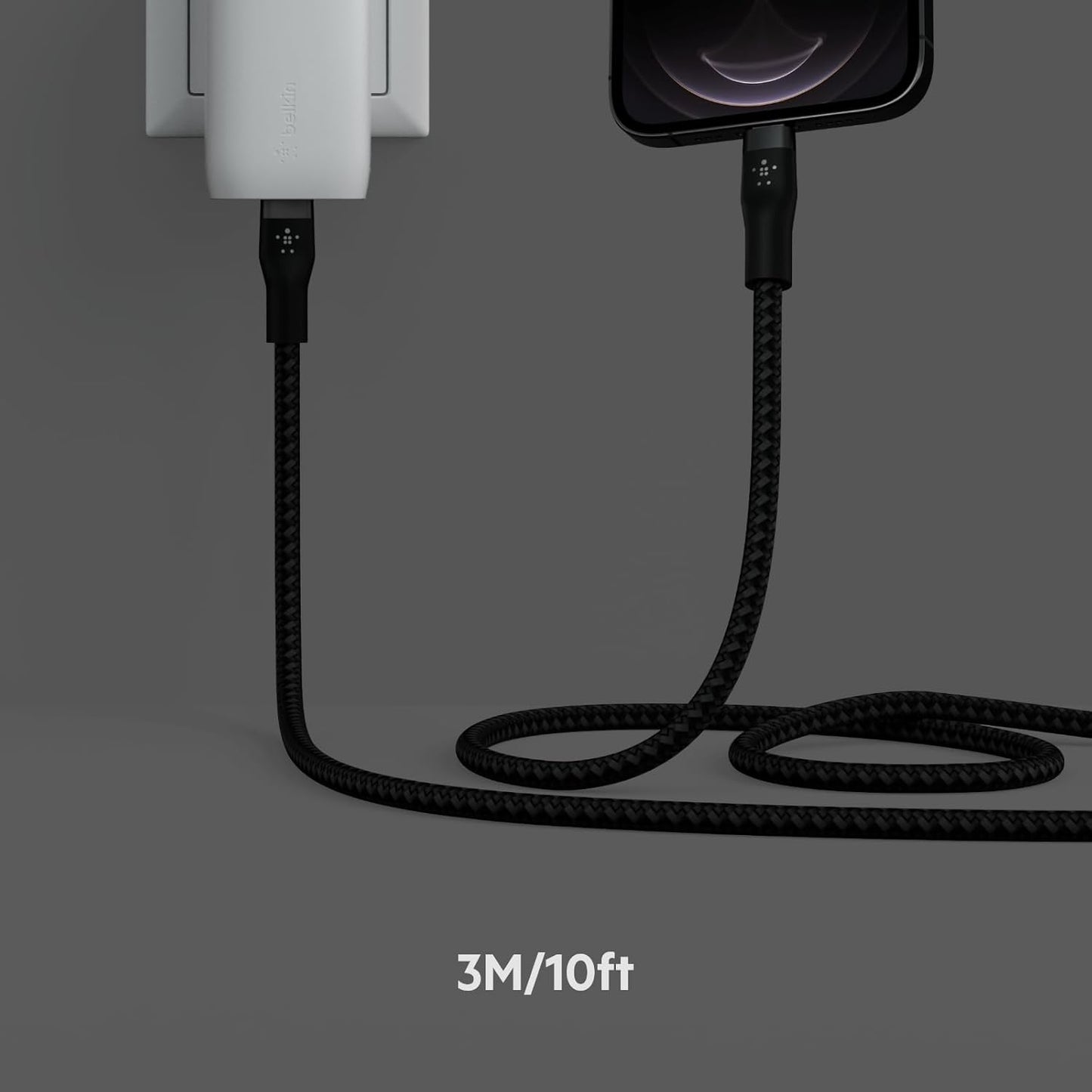 Boostcharge Pro Flex Braided USB Type C to Lightning Cable (3M/10Ft), Mfi Certified 20W Fast Charging PD Power Delivery for Iphone 14, Iphone 13, 12, 11, Pro, Max, Mini, SE, Ipad - Black