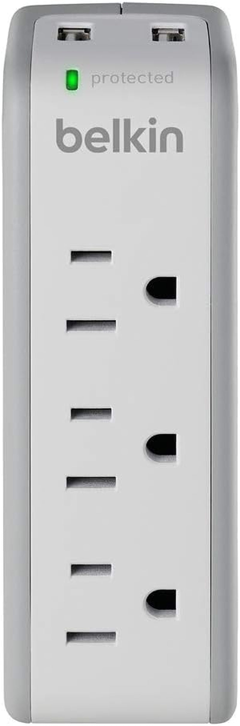 Belkin Wall Mount Surge Protector - 3 AC Multi Outlets & 2 USB Charger Ports - Heavy Duty Flat Rotating Plug for Home, Office, Travel, Computer Desktop & Phone Charging Brick (918 Joules)