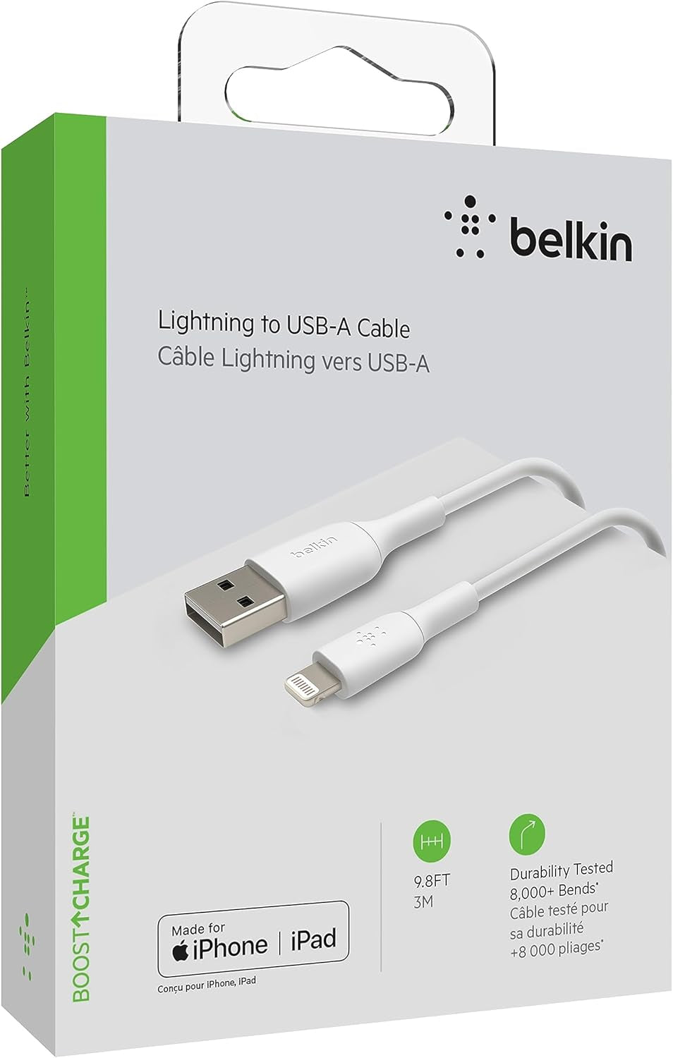 Boostcharge Lightning Cable - 9.8Ft/3M - Mfi Certified Apple Iphone Charger USB to Lightning Cable - Iphone Cable - Iphone Charger Cord - Apple Charger - USB Phone Charger - White