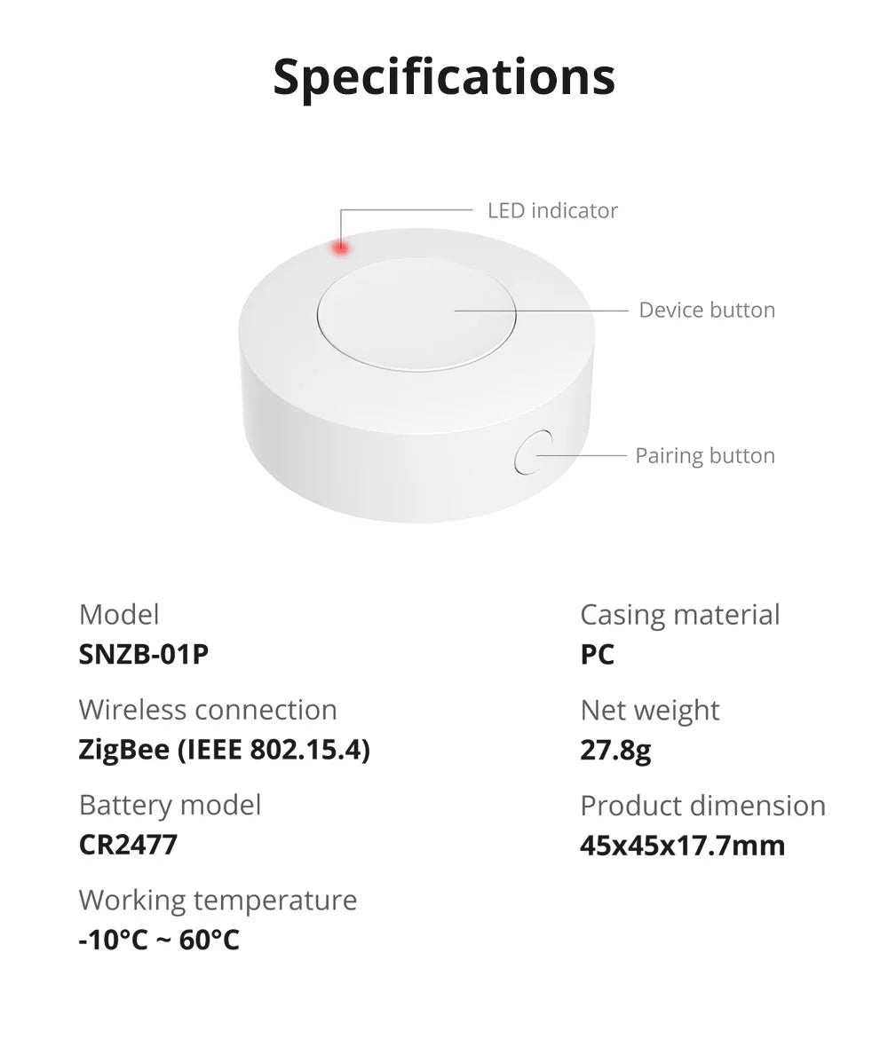 SONOFF SNZB-01P Zigbee Wireless Switch Button Smart Scene Switch Home Automation Control for eWeLink APP Alexa Smartthings