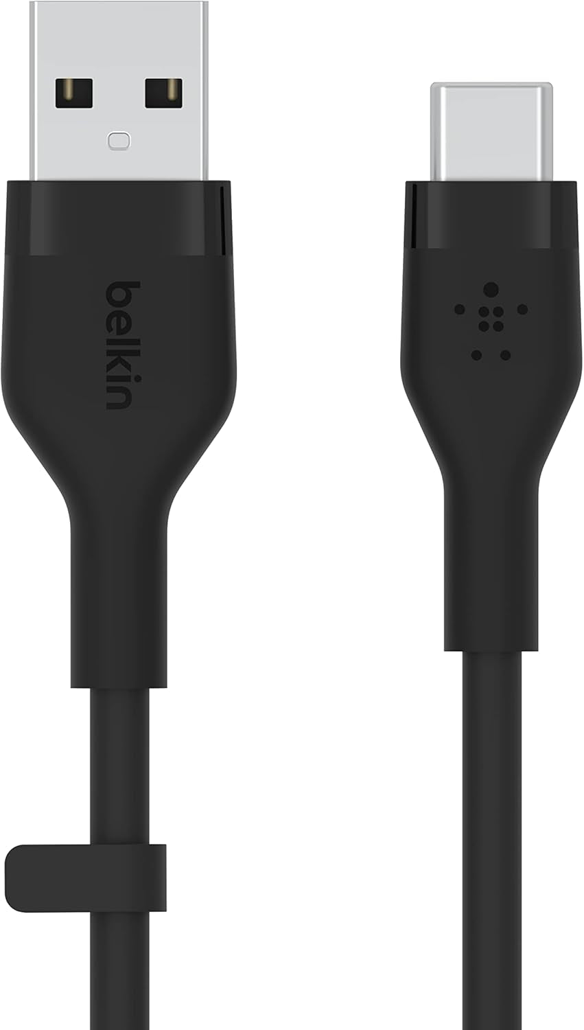Boostcharge Flex Silicone USB-A to USB-C Cable (2M/6.6Ft) for Iphone 17, Iphone 17 Pro, Galaxy S25, S24, Note, Pixel 9 & 8, Nintendo Switch 2, Carplay & More with Cable Clip - Black