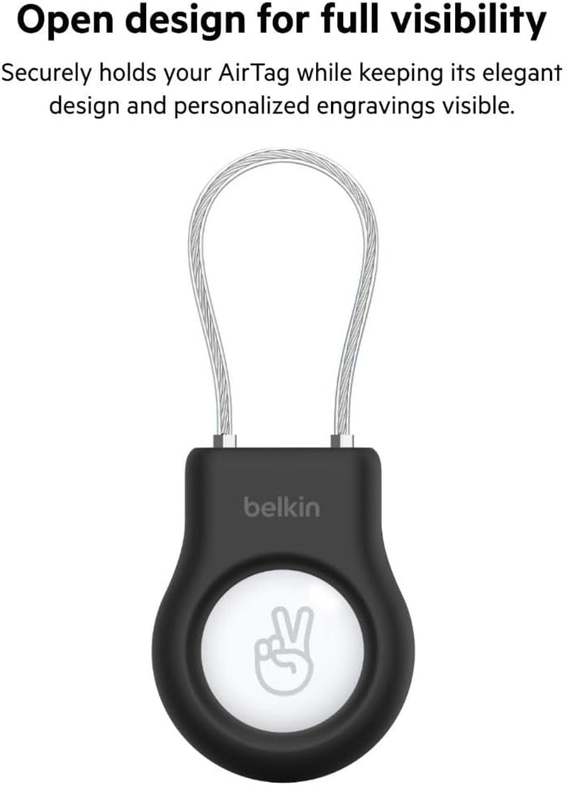 Secure Holder with Wire Cable for Apple Airtag, Black