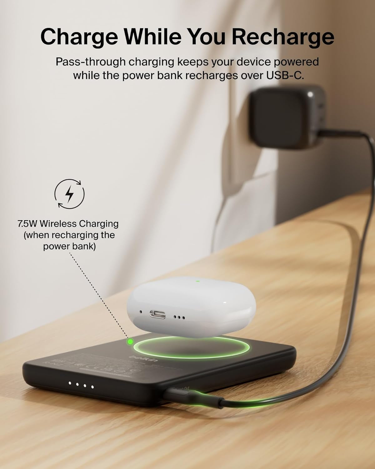 Magsafe Power Bank 5,000Mah, Ultra-Slim Portable Charger Magnetic Back Supports Magsafe Accessories On-The-Go, Wireless Battery Pack W/Usb C Cable for Iphone 17, Pixel 10, Travel - Black
