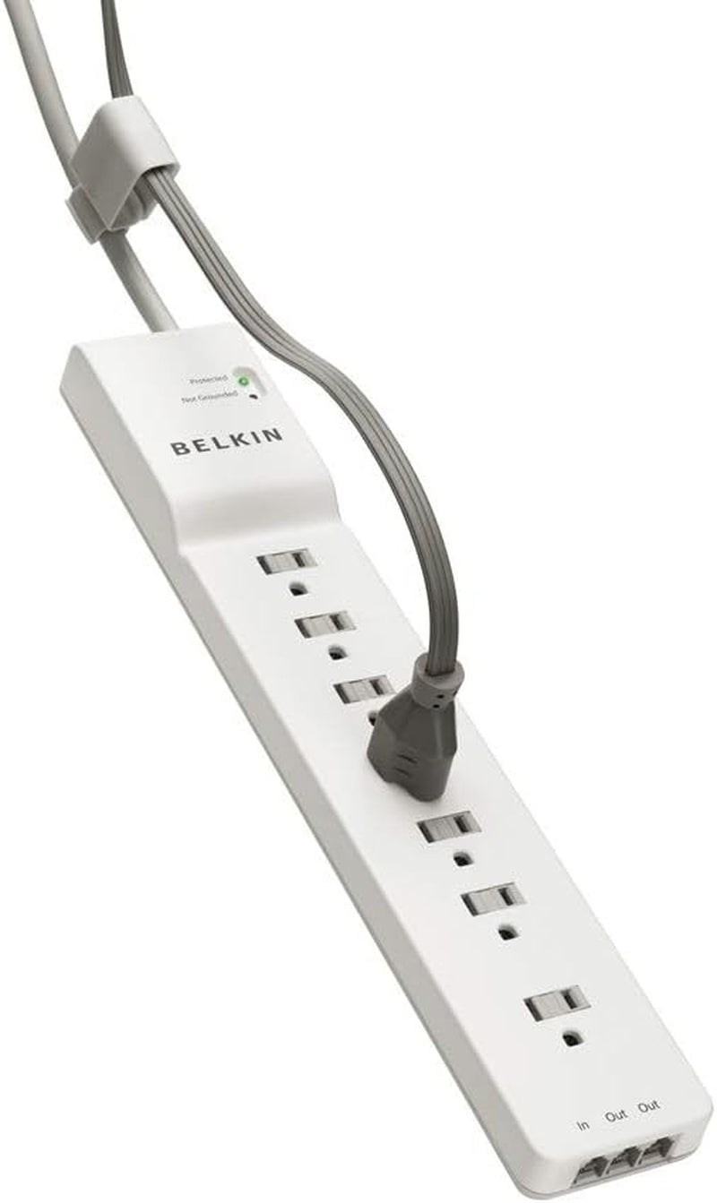 Belkin Power Strip, Belkin Surge Protector with 7 AC Multiple Outlets, 6 Ft Long Heavy Duty Extension Cord for Home, Office, Travel, Laptop, Computer Desktop & Phone Charger - White (2320 Joules), 6'