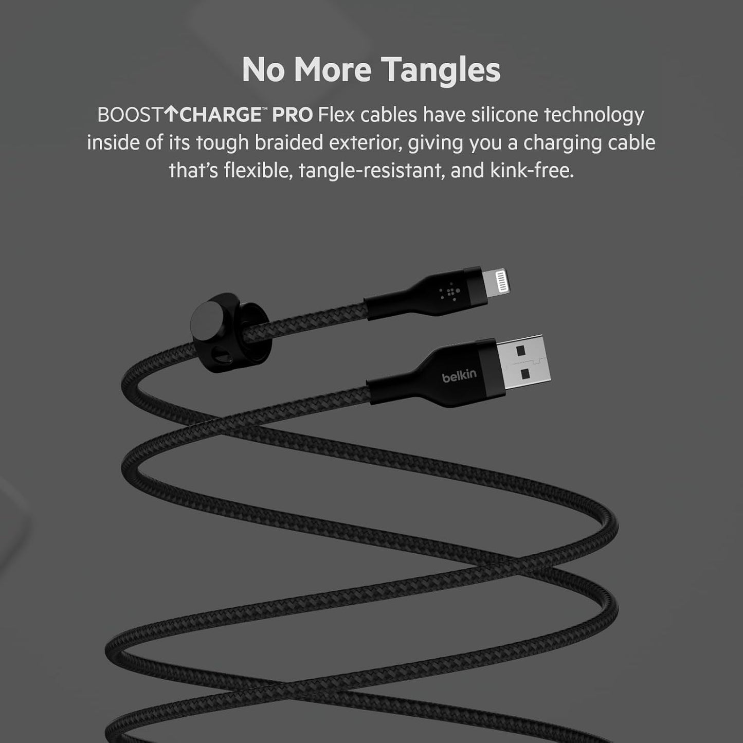 Boostcharge Pro Flex Braided USB Type a to Lightning Cable (2M/6.6FT), Mfi Certified Charging Cable for Iphone 13, 12, 11, Pro, Max, Mini, SE, Ipad and More, 2-Pack, Black