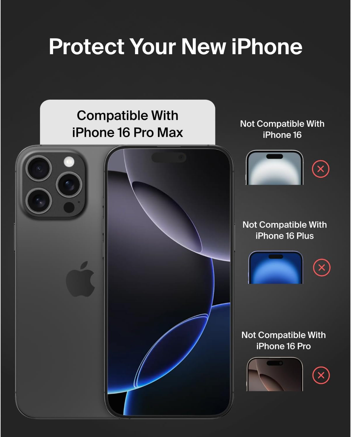 Screenforce Temperedglass Treated Screen Protector for Iphone 16 Pro Max - Slim & Scratch-Resistant - Includes Easy Align Frame for Bubble Free Application - 2-Pack