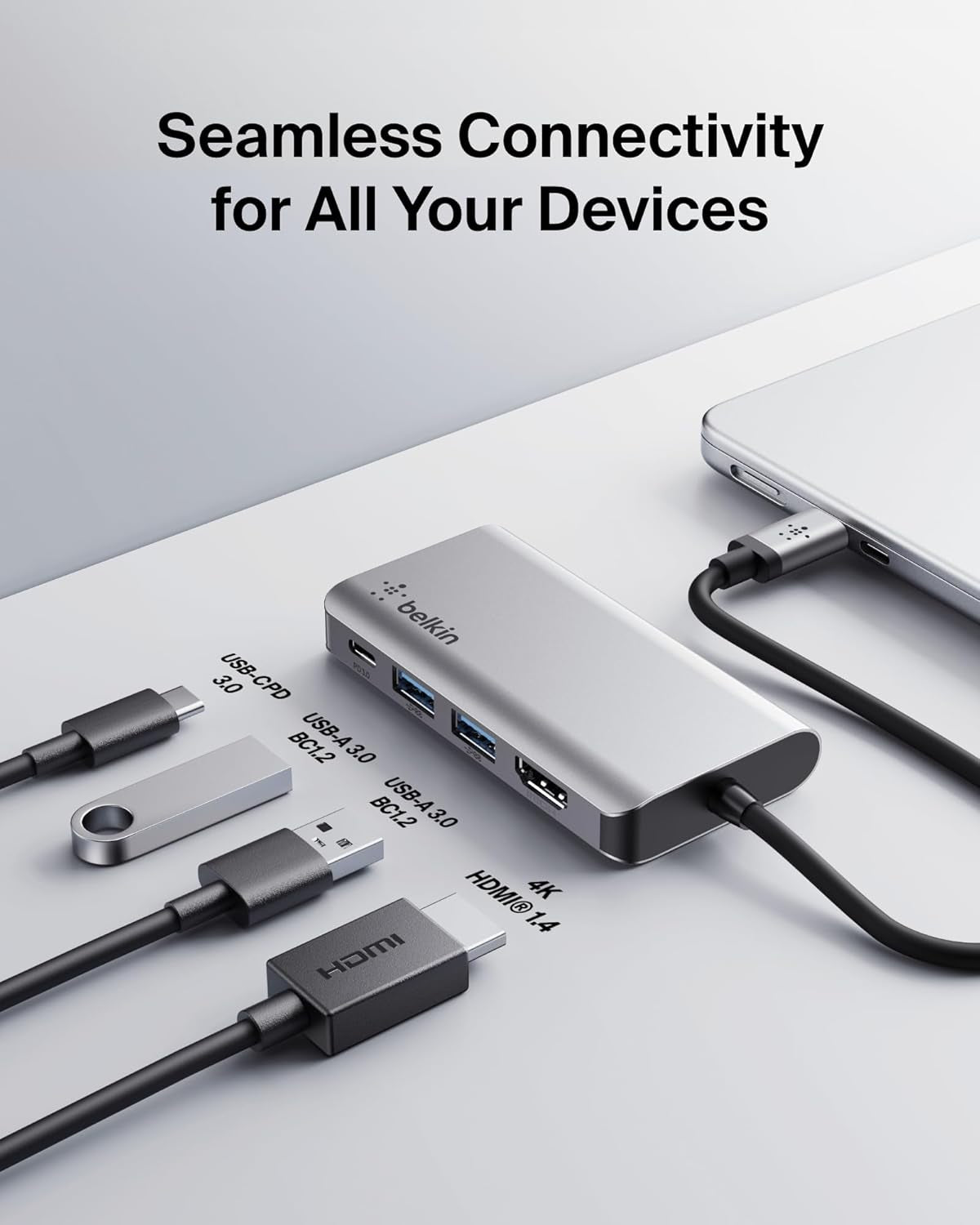 USB C Hub, 4-In-1 Multi-Port Laptop Dock with 4K HDMI, USB C Docking Station with 100 Watt Pass-Through Power Delivery, 2 X USB a Ports for Macbook Pro, Air, Ipad Pro, Chromebook and More