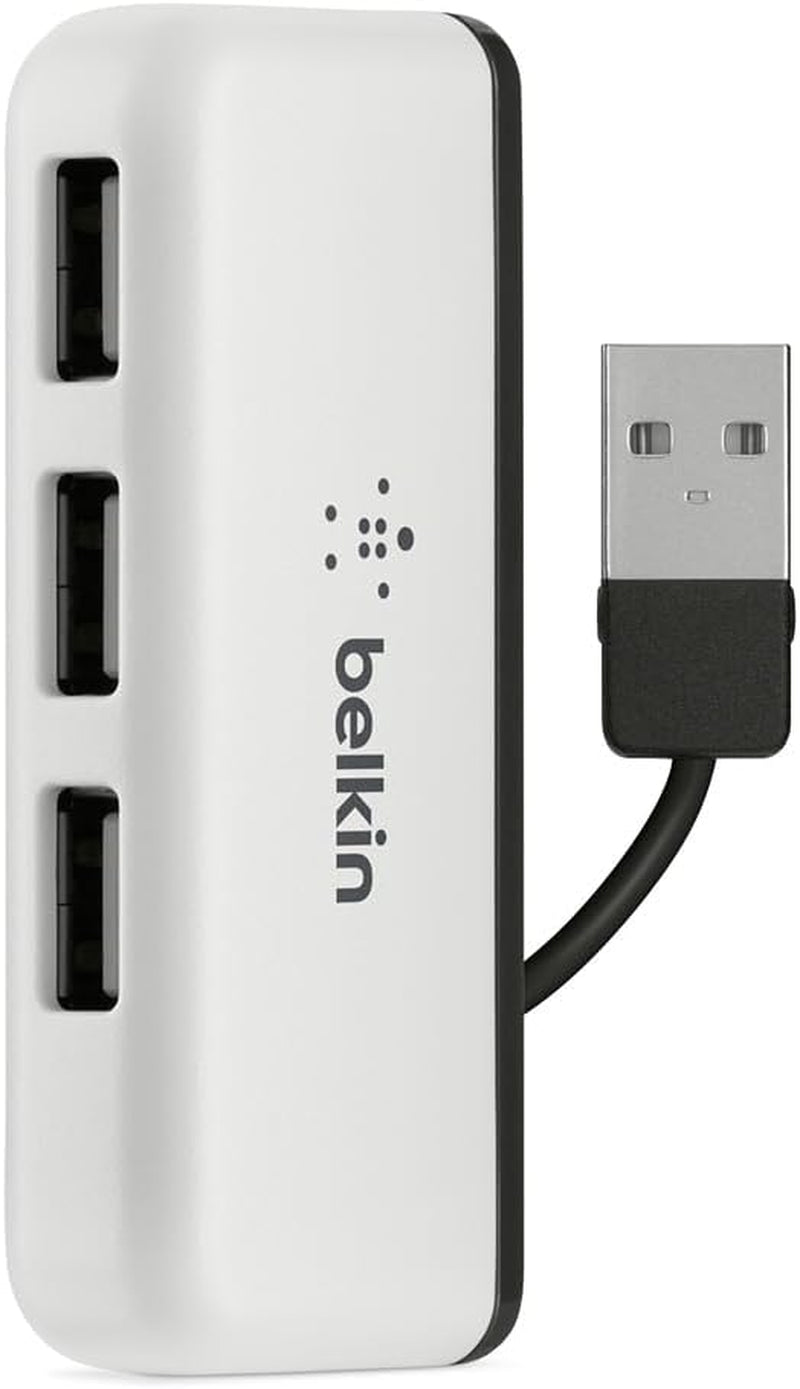 Belkin 4-Port USB 2.0 Travel Hub, Compact & Portable Multi-Port USB Adapter for Laptops, Tablets, & Other Devices, High-Speed Data Transfer, Plug-And-Play W/ Built-In Cable Management - White
