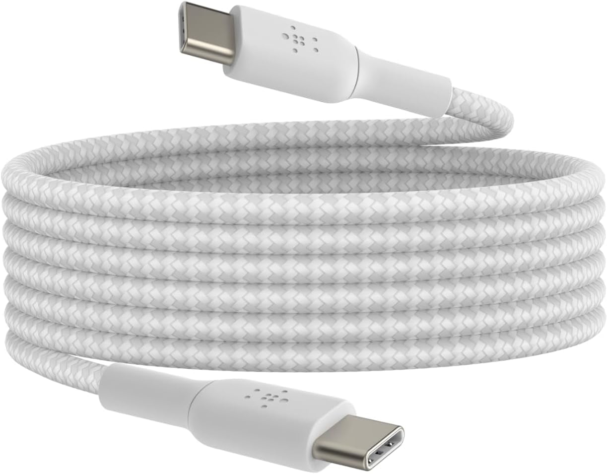 Boostcharge Braided USB-C to USB-C Cable (2M/6.6Ft) for Iphone 17, Iphone 17 Pro, Iphone 16, Iphone 16 Pro, Galaxy S25, S24, Note, Pixel 9, Ipad Pro, Nintendo Switch 2 & More - White (2-Pack)