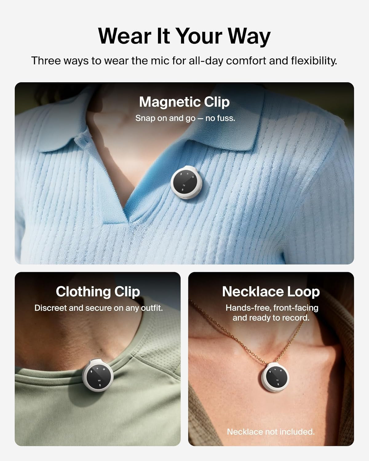 Stage Wireless Mini Microphone, Wearable Clip on Magnetic Mics for Iphone 17/16/15, Android, 24-Bit/48 Khz, Noise Reduction, Dual Lavalier Microphone for Youtube, Vlogging, 36H Battery