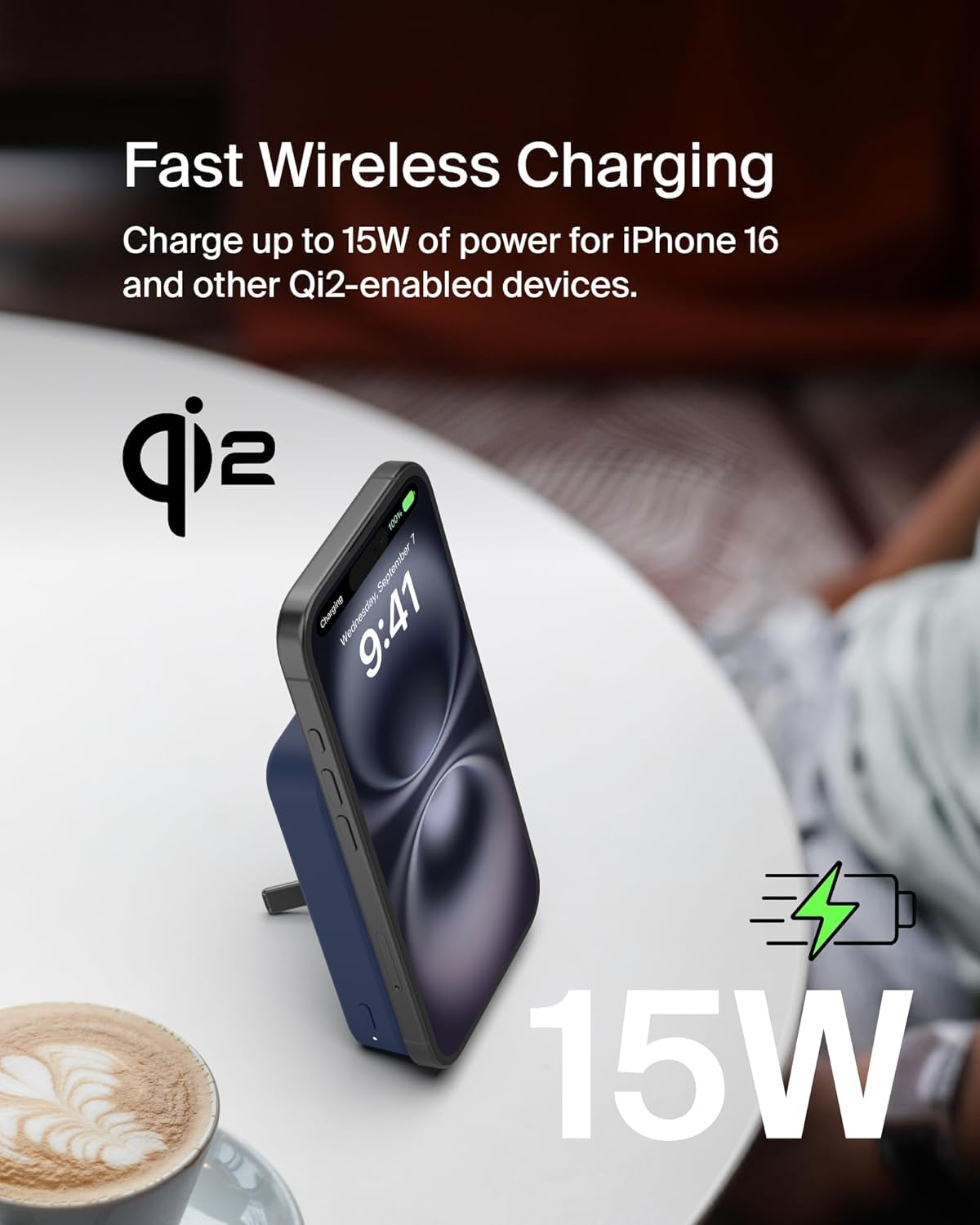 Portable Charger, Wireless Power Bank 15W 10000 Mah W/ Qi2, Magsafe Charger + Built-In Pop-Up Kickstand - Iphone 17, Air, Pro, Pro Max, Airpods, Apple Watch, Google Pixel 10, Etc. - Blue