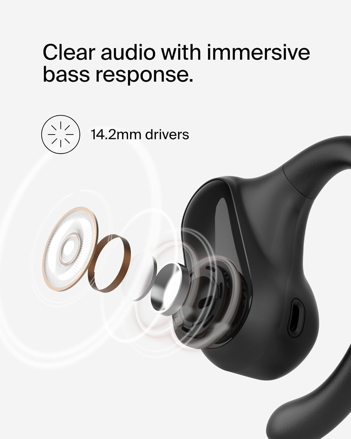 Soundform Clearfit Wireless Open-Ear Earbuds, Lightweight Sport Earphones, Bluetooth Earbuds W/Long-Lasting Comfort, IPX5 Water Resistance for Iphone, Hiking, Biking, Running, & More - Black