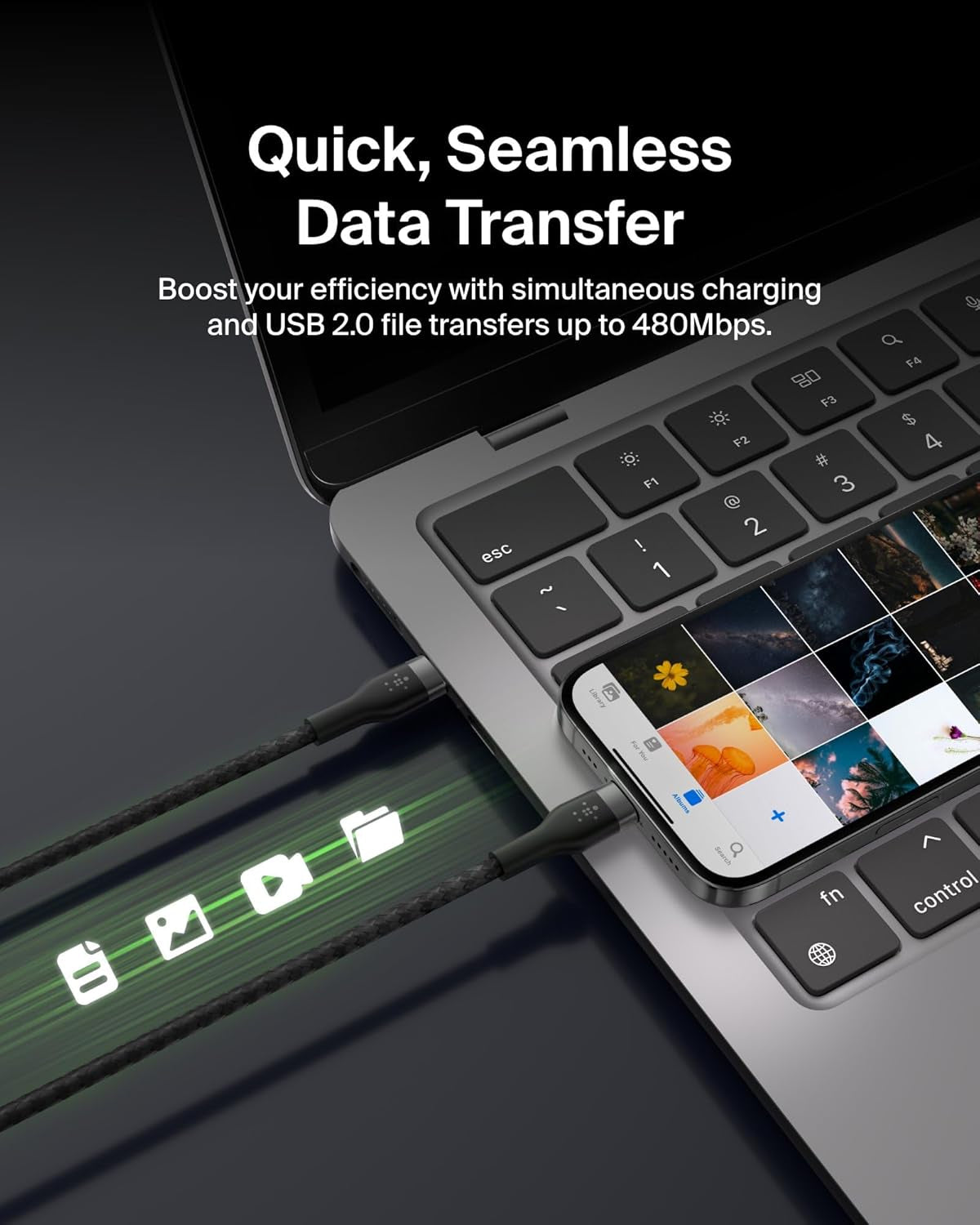 Boostcharge Pro Flex Braided USB-C to USB-C Charger Cable (2M/6.6Ft), USB-IF Fast Charging Cable for Iphone 16 Series, Macbook Pro, Ipad Pro, Galaxy S25, S24, Nintendo Switch 2 & More - Black