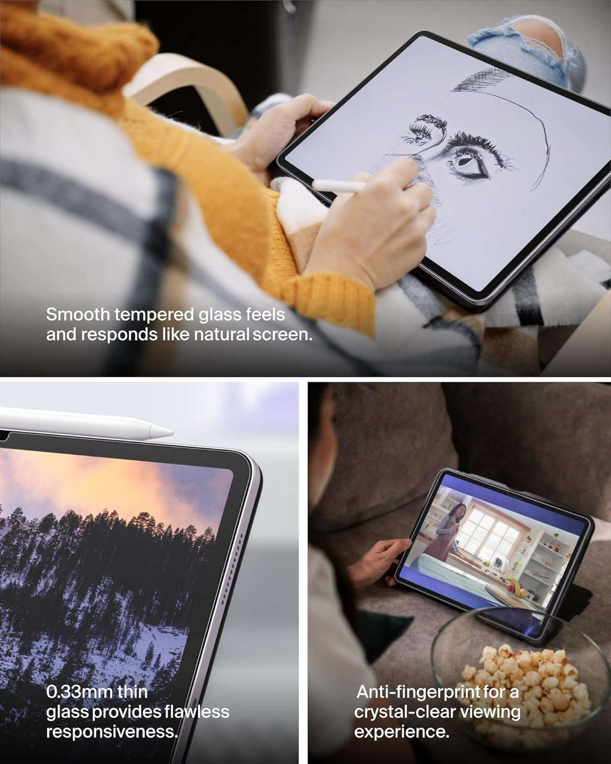 Screenforce Temperedglass Screen Protector for Apple Ipad Air 13" 6Th Generation, Thin, Extra Durable, Scratch-Resistant W/Easy Installation, Compatible W/Case & Apple Pencil