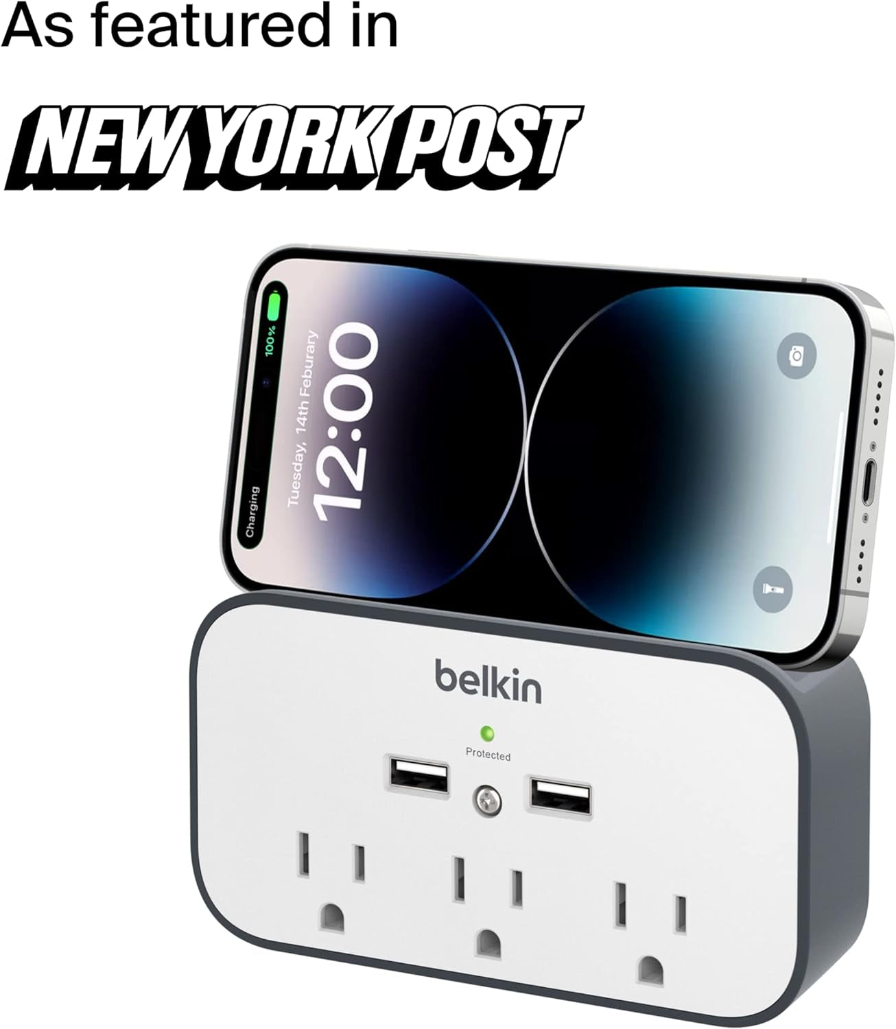 Belkin Wall Surge Protector - 3 Outlet W/ 2 USB Ports Mount with Premium Protection against Surges Safe Charge for Mobile Devices, Tablets & More (540 Joules)