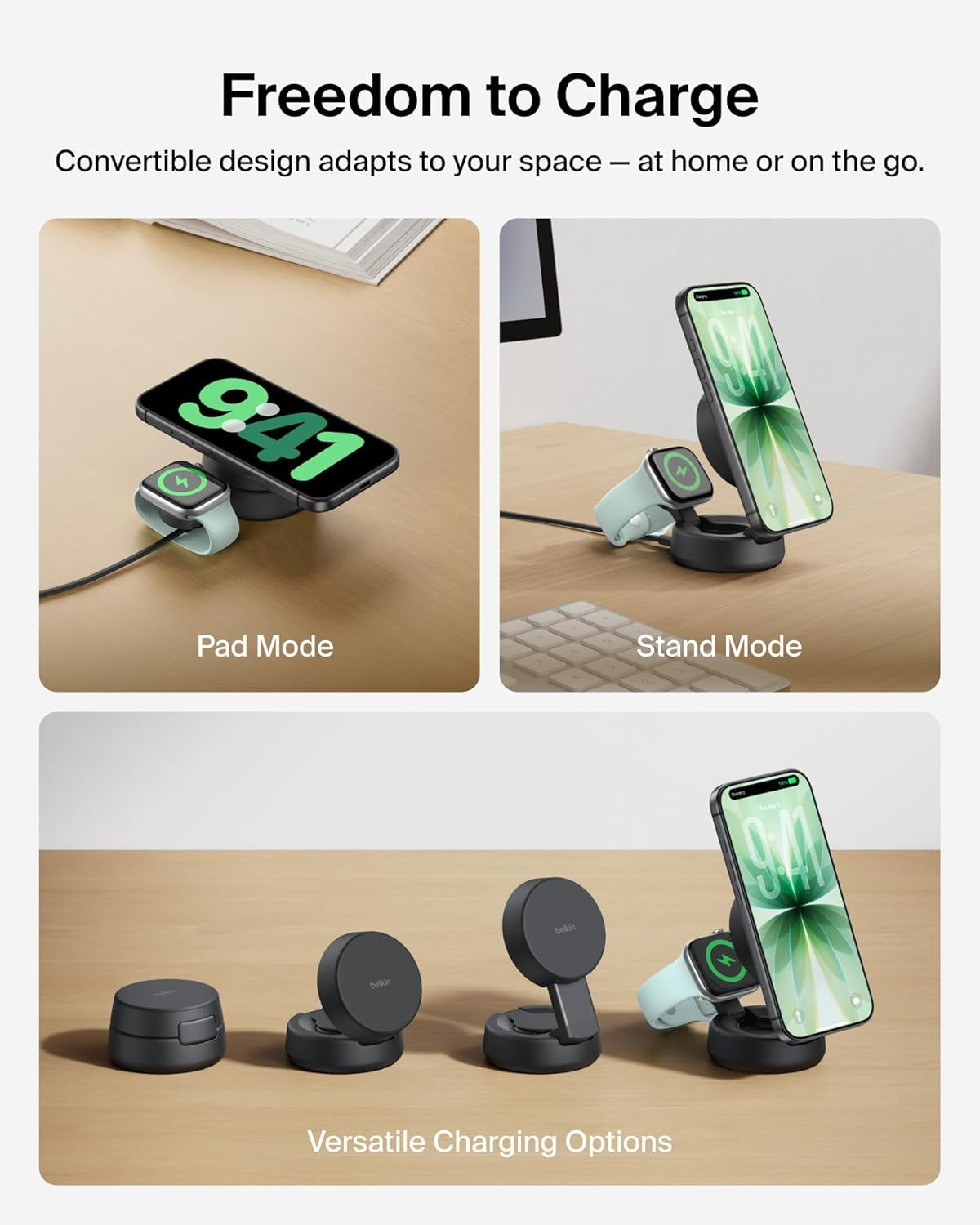 Magsafe Charger Compatible, 2-In-1 Wireless Charging Station, Qi2.2 25W Convertible Magnetic Charger for Iphone 17, Apple Watch Series 10, Google Pixel 10, and More (45W Adapter Included)