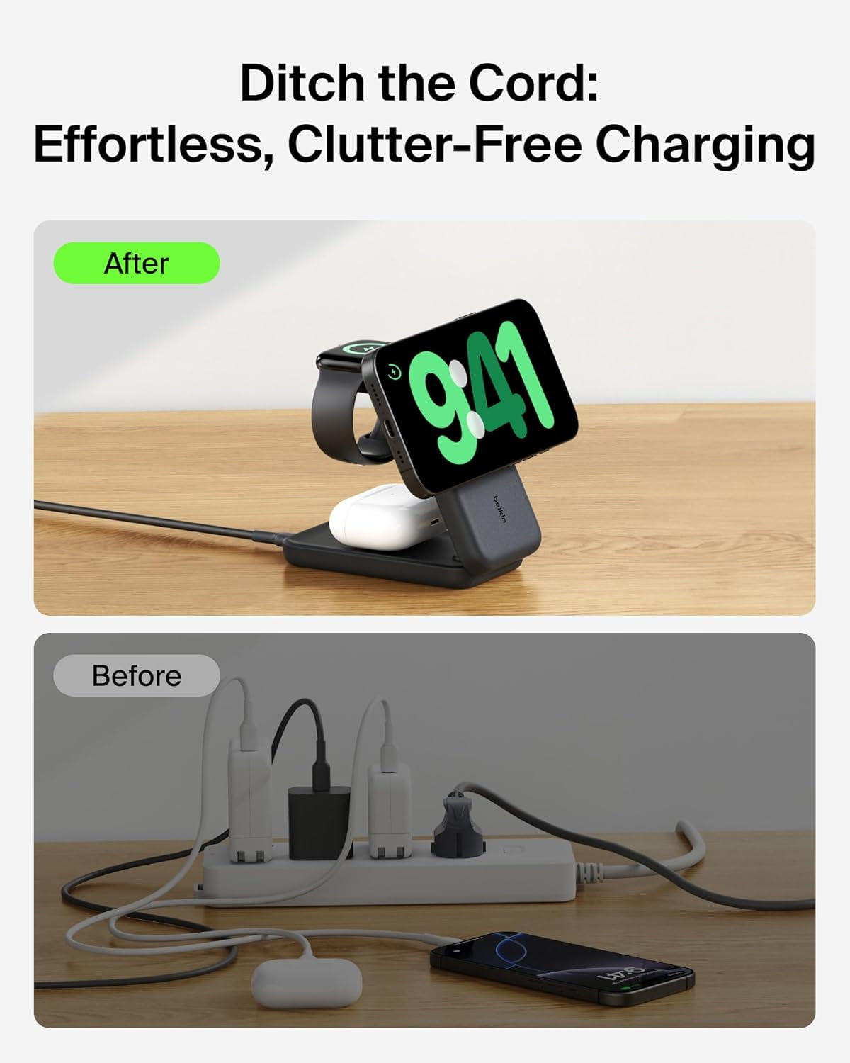 Magsafe Charger Compatible, 3-In-1 Charging Station, Qi2.2 25W Magnetic Wireless Charger Dock, Foldable Charging Stand for Iphone 17/16/15, Apple Watch, Airpods, Pixel 10 (45W Adapter Included)