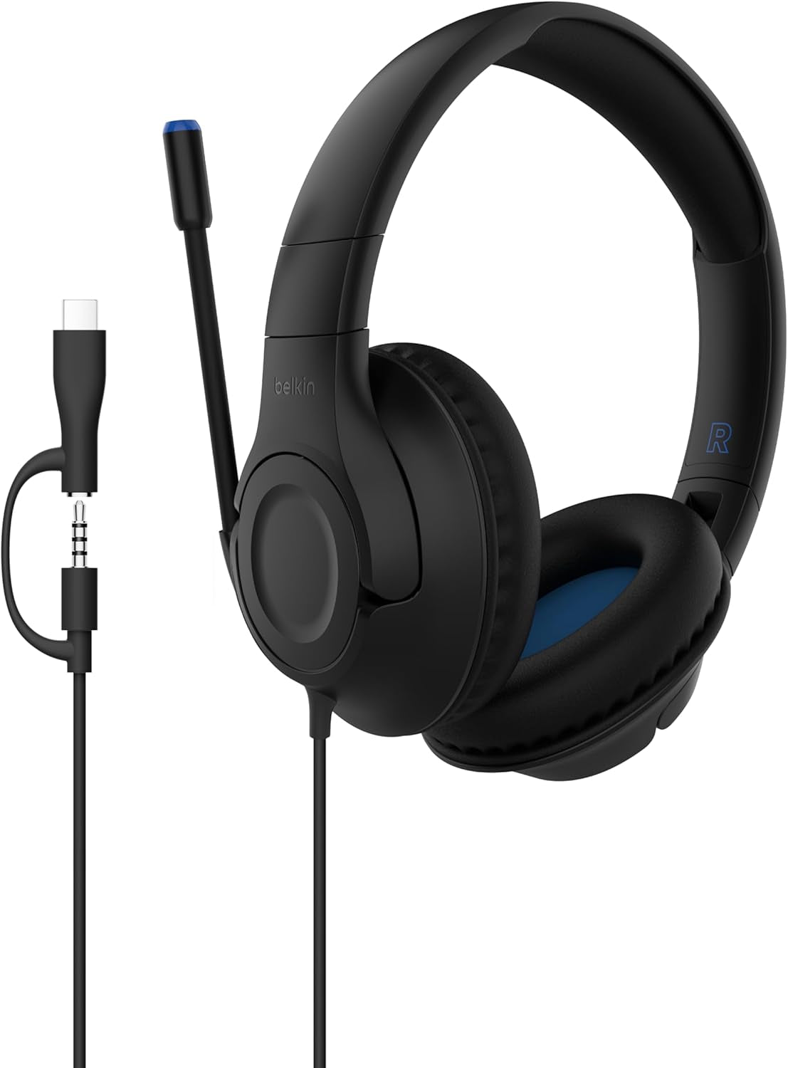 Soundform Inspire Wired Over-Ear Headset for Kids, Online Learning & Travel W/Built-In Boom Mic, 85Db Safe Volume Limit - USB-C & 3.5Mm - Compatible W/Iphone, Ipad, Galaxy & More - Black