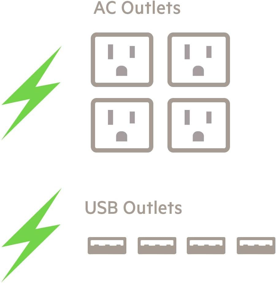Belkin Power Strip Surge Protector - 4 Multiple Outlets & 4 USB Charger Ports, Cube Outlet Extender for Macbook, Iphone 11/12 Pro Max, Galaxy S20+/Note 20 Ultra, Home, Office, Travel & Desktop - Black