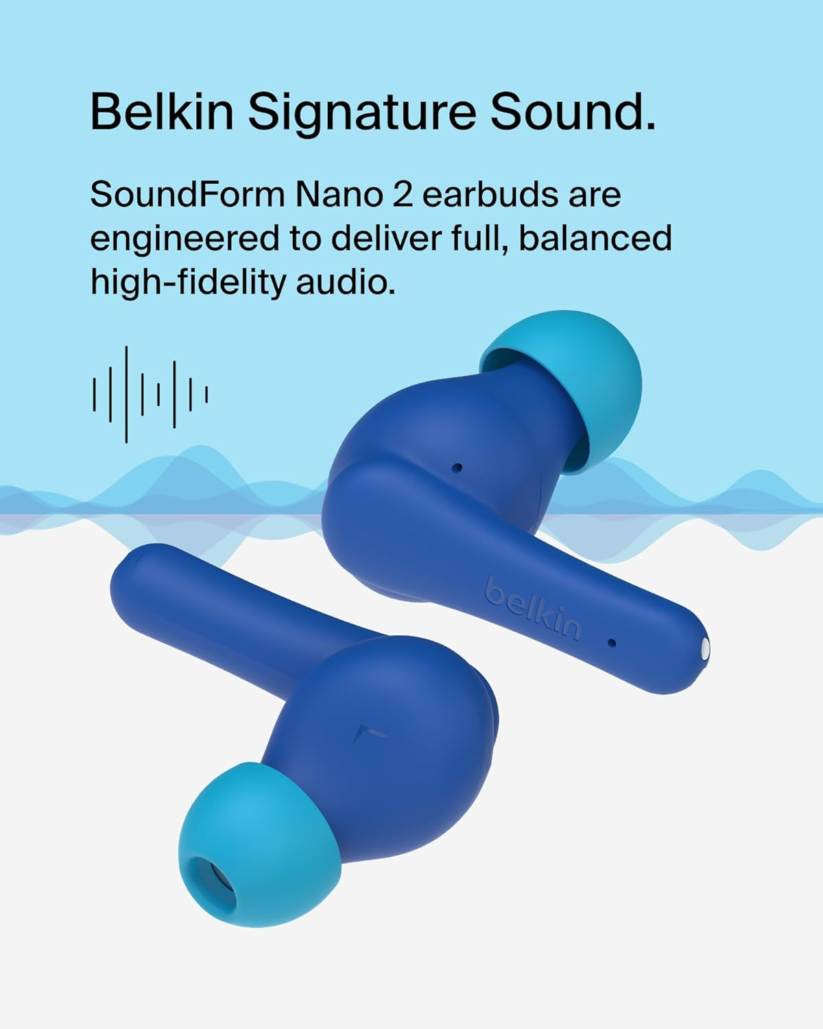 Soundform Nano 2 Bluetooth Earbuds for Kids with Built-In Microphone, 28H Battery Life, Safe 85Db Volume, IPX5 Water Resistance - Kids Bluetooth Earbuds for Iphone, Ipad, Galaxy, & More - Blue