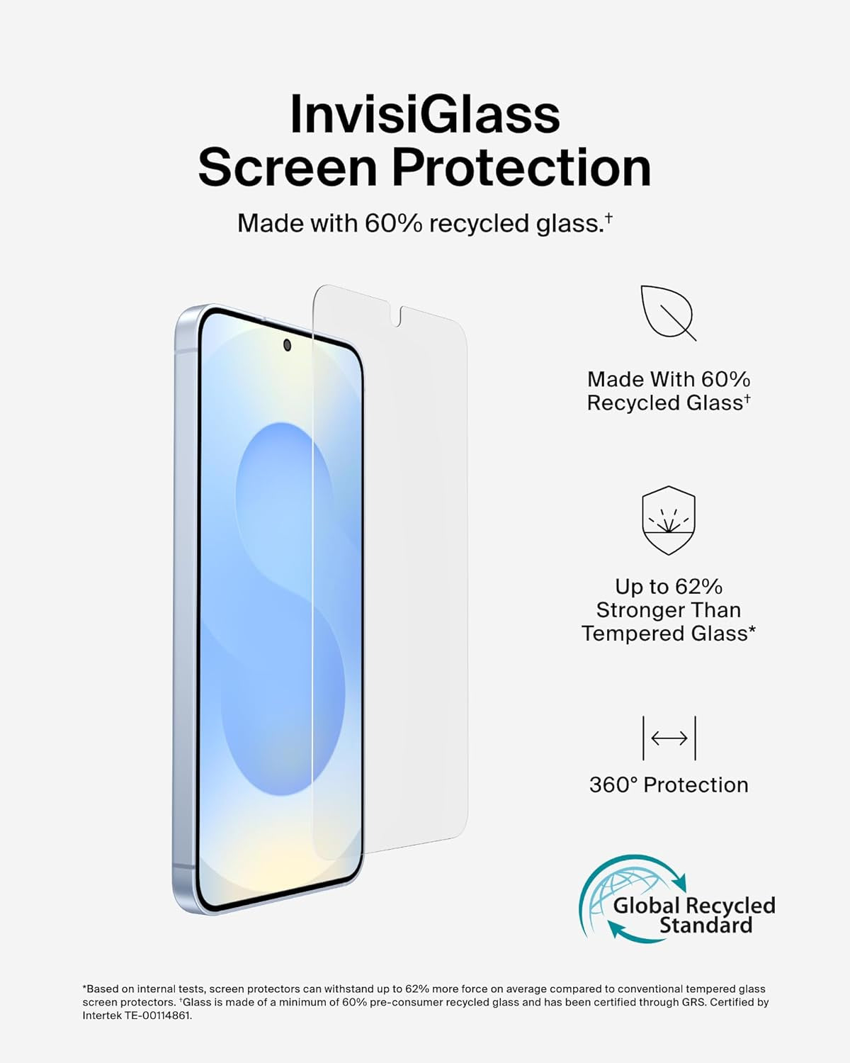 Screenforce Invisiglass Treated Screen Protector for Samsung Galaxy S25, 9H Hardness, Scratch-Resistant Impact Protection W/Align Tray for Easy Application - Made with Recycled Glass
