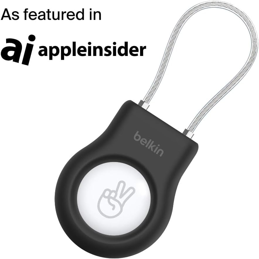 Secure Holder with Wire Cable for Apple Airtag, Black