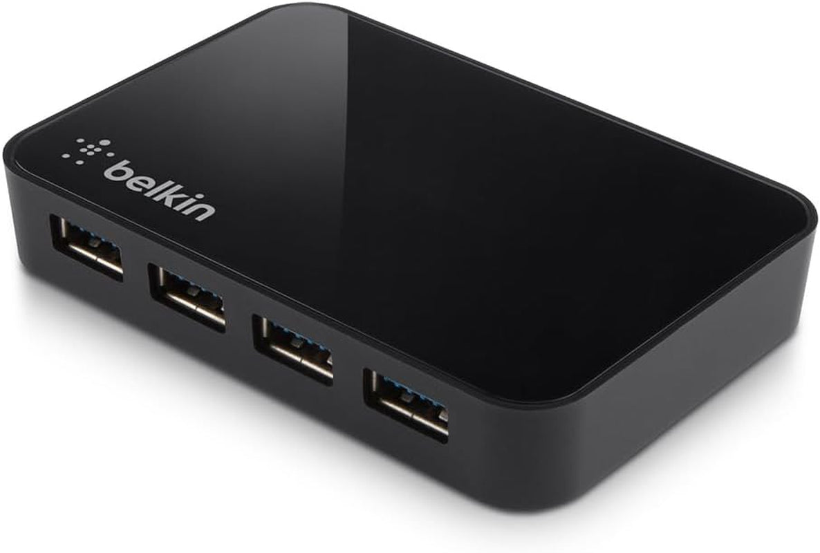 4-Port USB 3.0 Hub – Superspeed Powered Station with 5 Gbps Data & Charging, Compact Desktop Adapter for Laptops, Iphone Chargers, Printers, Storage Devices – Black
