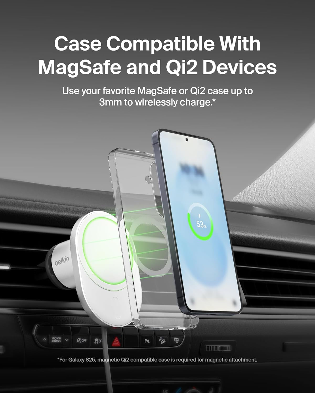 Magsafe-Compatible Wireless Car Charger 15W, Fast Charging Wireless Charger - Powerful Magnetic Vent Holder for Iphone 17, 16, 15, 14, 13 Series, Pixel 10, Secure Car Phone Mount - White