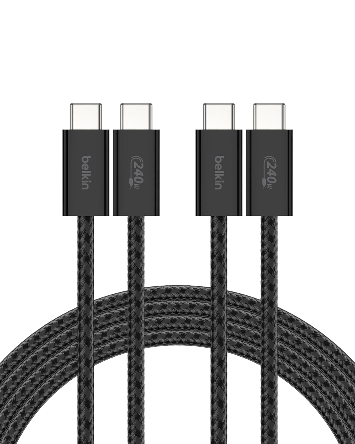 USB C to USB C Cable 2-Pack, 6.6Ft, 240W - USBC to USBC Cable, Iphone Charger Cord, Soft, Braided, Flexible for Iphone 17, Galaxy S25, Pixel 10, Macbook, Chromebook, Ipad Pro, Switch - Black