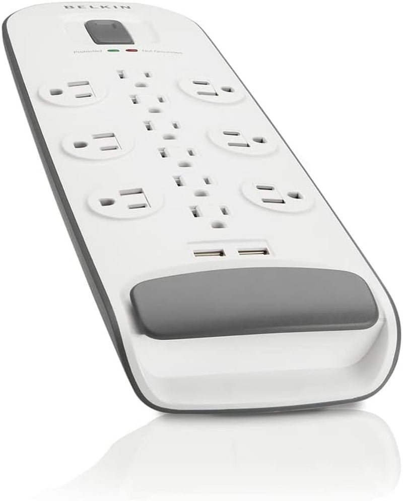 12-Outlet USB Power Strip Surge Protector, Flat Plug, 6Ft Cord (3,996 Joules), White - Pack of 3
