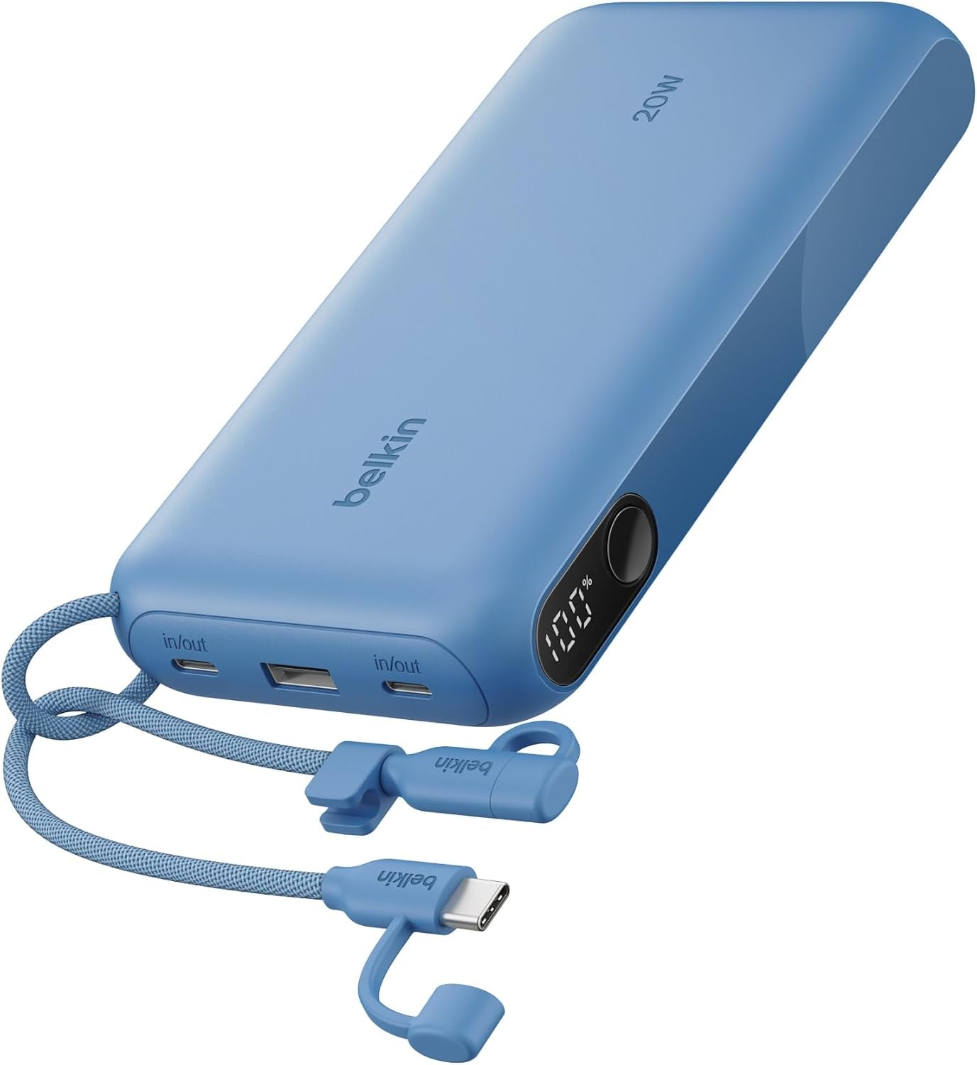 Portable Charger, USB-C Power Bank 20,000Mah W/ 2X USB-C Ports & 1X a Port, Digital Battery Display, 20W Charging - Iphone 17, Air, Pro, Samsung Galaxy S25, Pixel 10, Ipad, & More - Blue