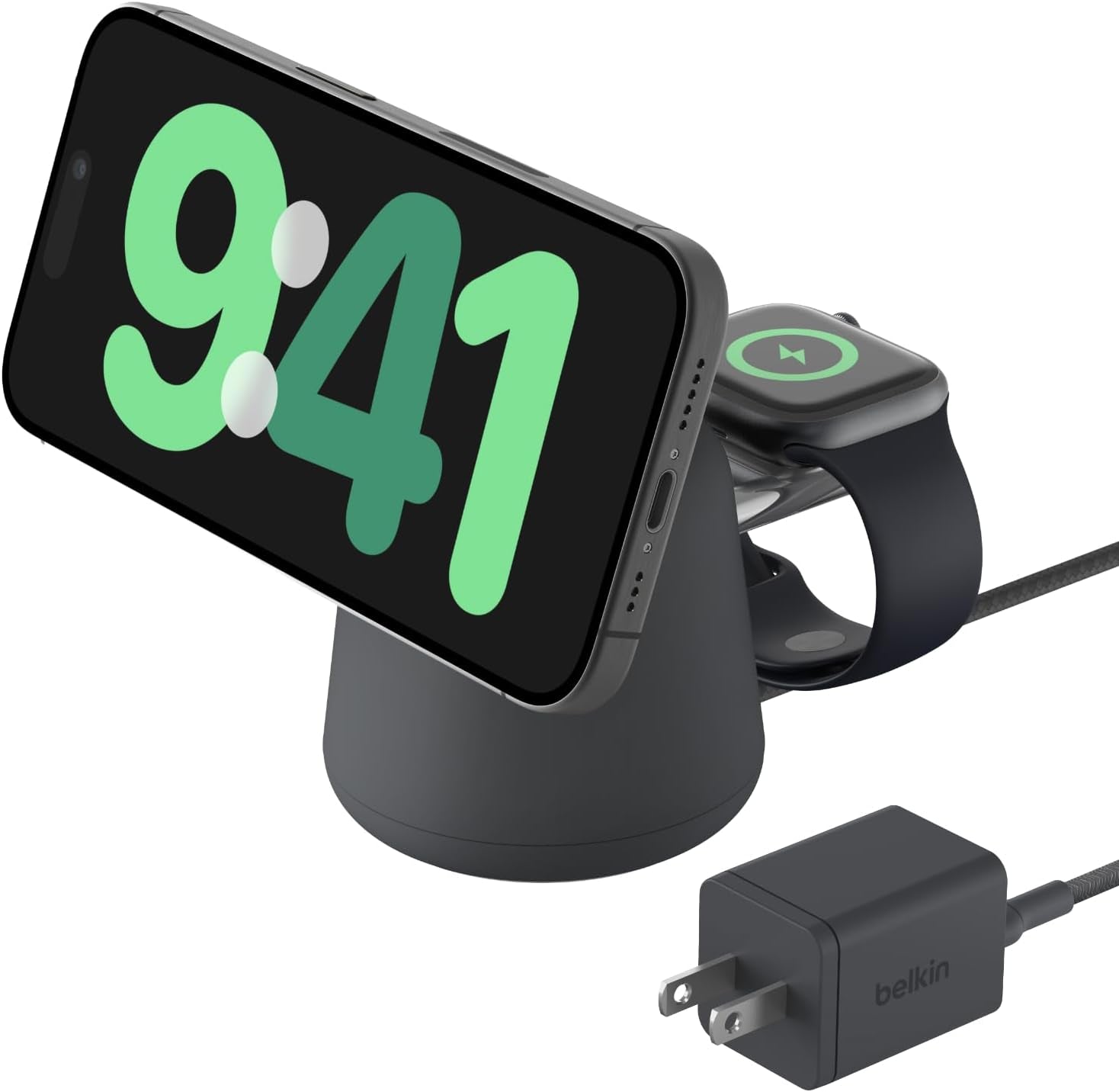 2-In-1 Magsafe Wireless Charging Dock 15W Fast Charge Iphone Charger Compatible with Iphone 17, 16, 15, and 14 Series, Airpods, Pixel 10, and Other Magsafe Enabled Devices, PSU Included - Black