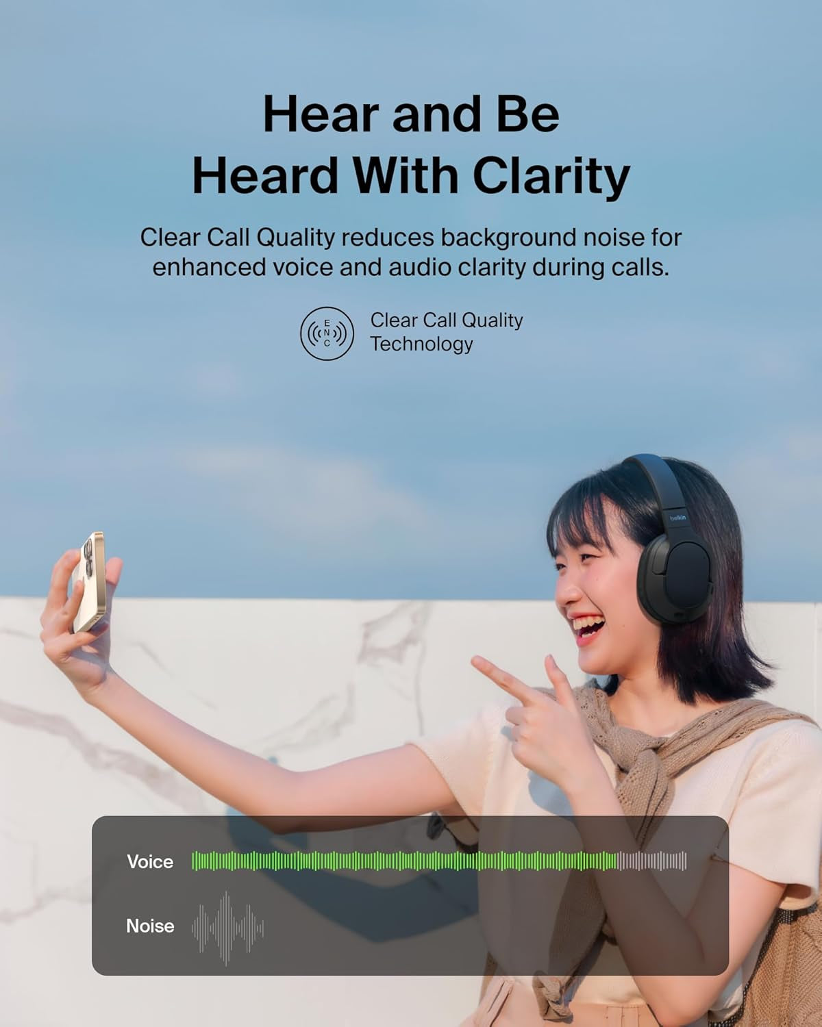 Soundform Surround Bluetooth Over-Ear Headphones - Environmental Noise Cancelling Headphones - Wireless W/ 60H Playtime & Soft Ear Cups for Iphone, Galaxy, Ipad, Travel, Home, or Office - Black