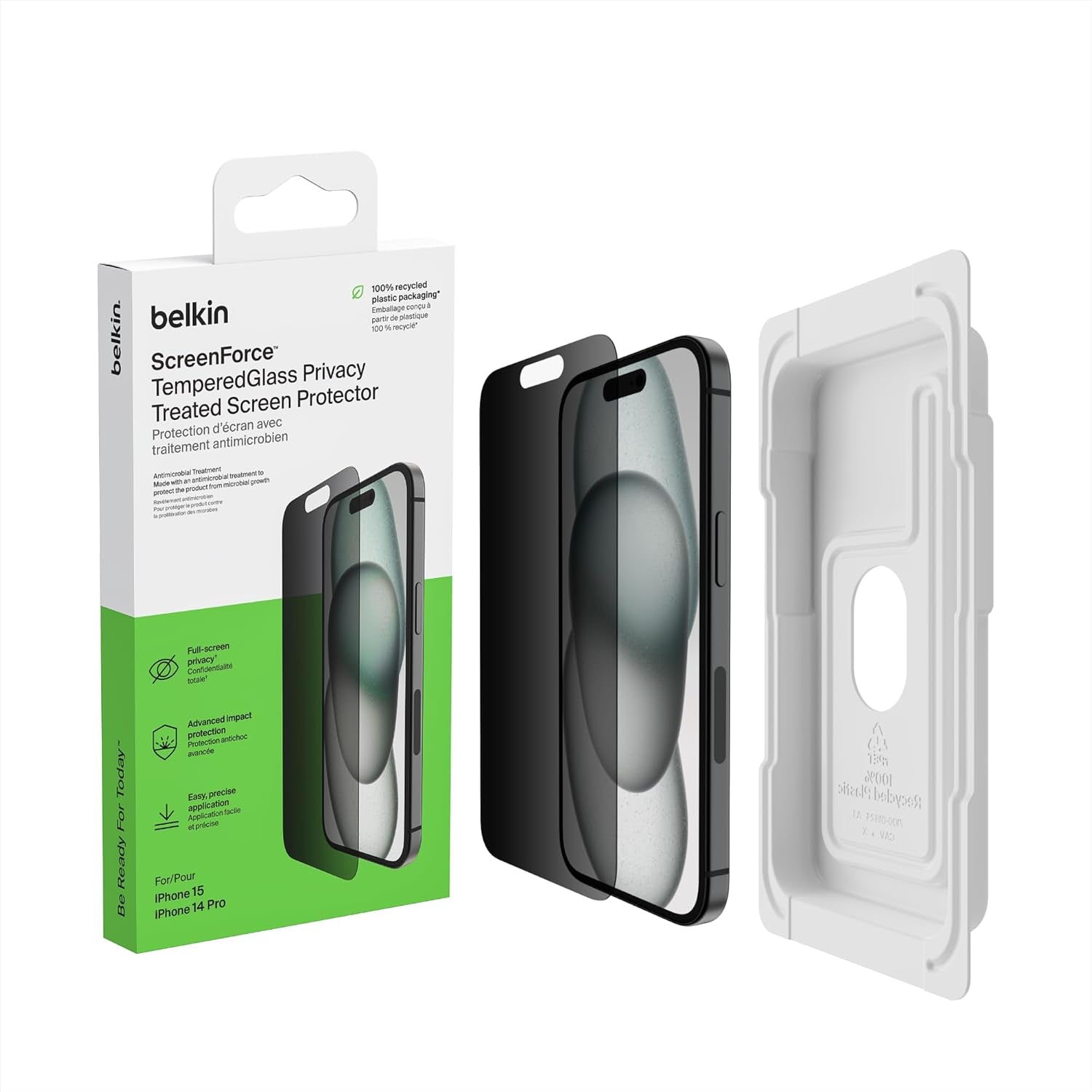 Screenforce Temperedglass Treated Privacy Screen Protector for Iphone 15 and 14 Pro - Slim & Scratch-Resistant - Includes Easy Align Tray for Bubble Free Application