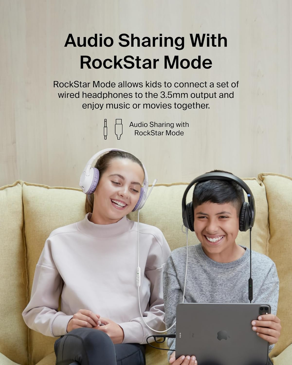 Soundform Inspire Wired Over-Ear Headset for Kids, Online Learning & Travel W/Built-In Boom Mic, 85Db Safe Volume Limit - USB-C & 3.5Mm - Compatible W/Iphone, Ipad, Galaxy & More - Black