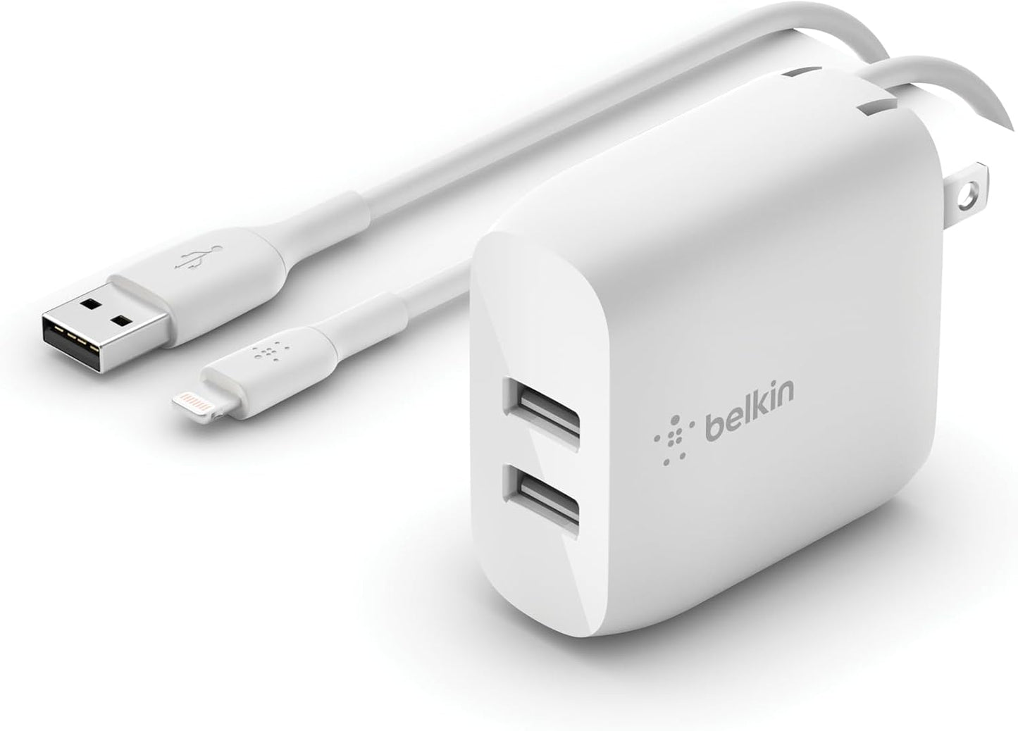 24W Dual Port USB Wall Charger - Lightning Cable Included - Iphone Charger Fast Charging - USB Charger Block for Power Bank, Iphone 14, Iphone 13, Iphone 12, Iphone 11, Ipad Pro, Samsung & More