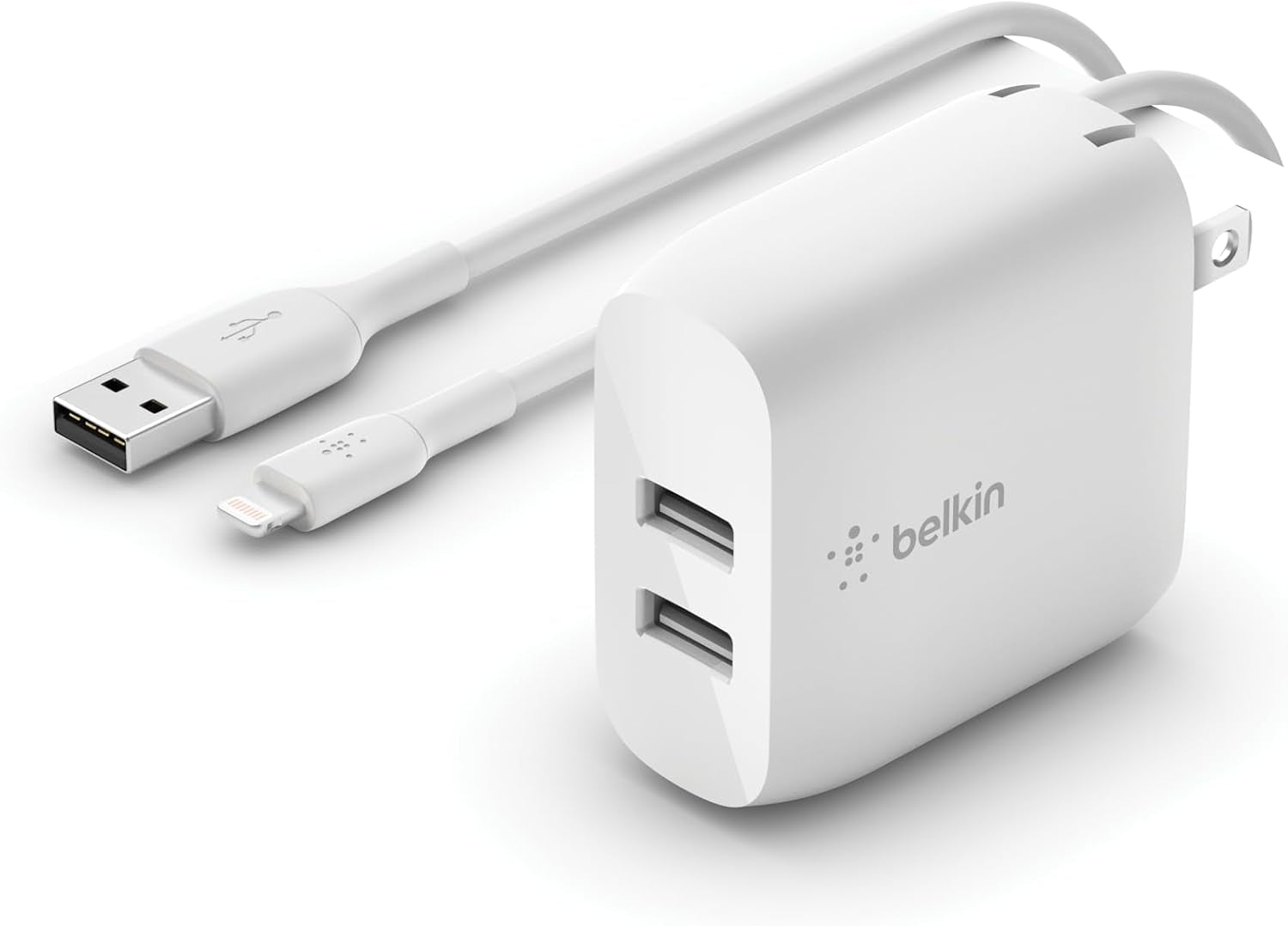 24W Dual Port USB Wall Charger - Lightning Cable Included - Iphone Charger Fast Charging - USB Charger Block for Power Bank, Iphone 14, Iphone 13, Iphone 12, Iphone 11, Ipad Pro, Samsung & More
