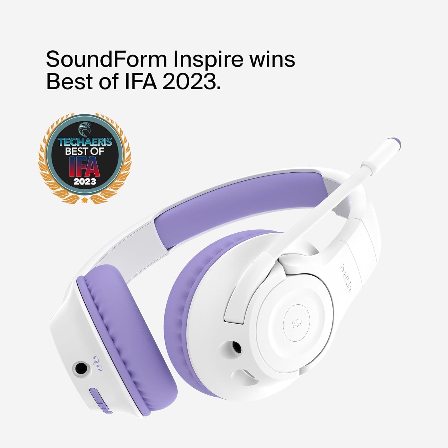 Soundform Inspire Wireless Over-Ear Headset for Kids, Online Learning & Travel W/Built-In Microphone, 85Db Safe Volume Limit, 35H Battery - Compatible W/Iphone, Ipad, Galaxy & More - Lavender