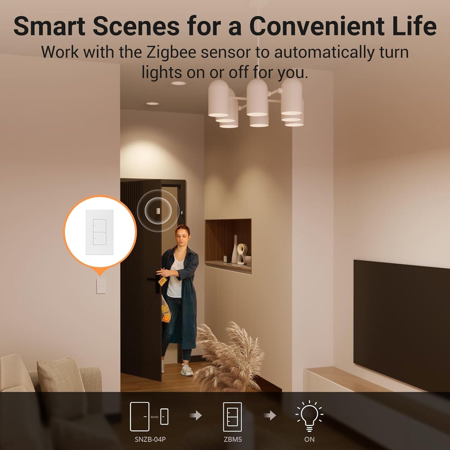 Zigbee Smart Light Switch with Optional Neutral, Compatible with Zigbee Hub, Voice Control via Alexa and Google Home, Model ZBM5-2C-120W