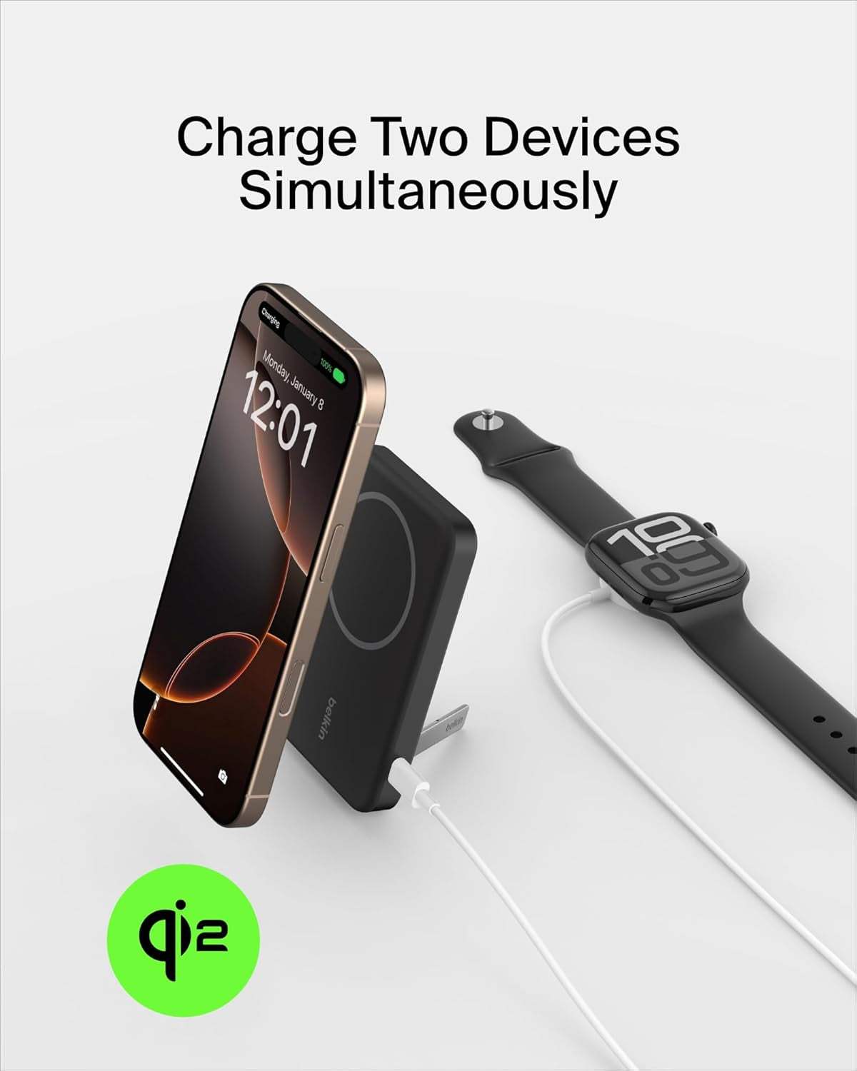Portable Charger, Wireless Power Bank 15W 5000Mah W/ Qi2, Magsafe Charger + Built-In Pop-Up Kickstand - Iphone 17, Air, Pro, Pro Max, Airpods, Apple Watch, Google Pixel 10, Etc. - Black