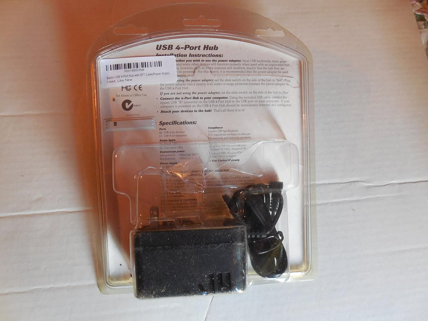 USB 4-Port Hub with 6FT Cable/Power Supply