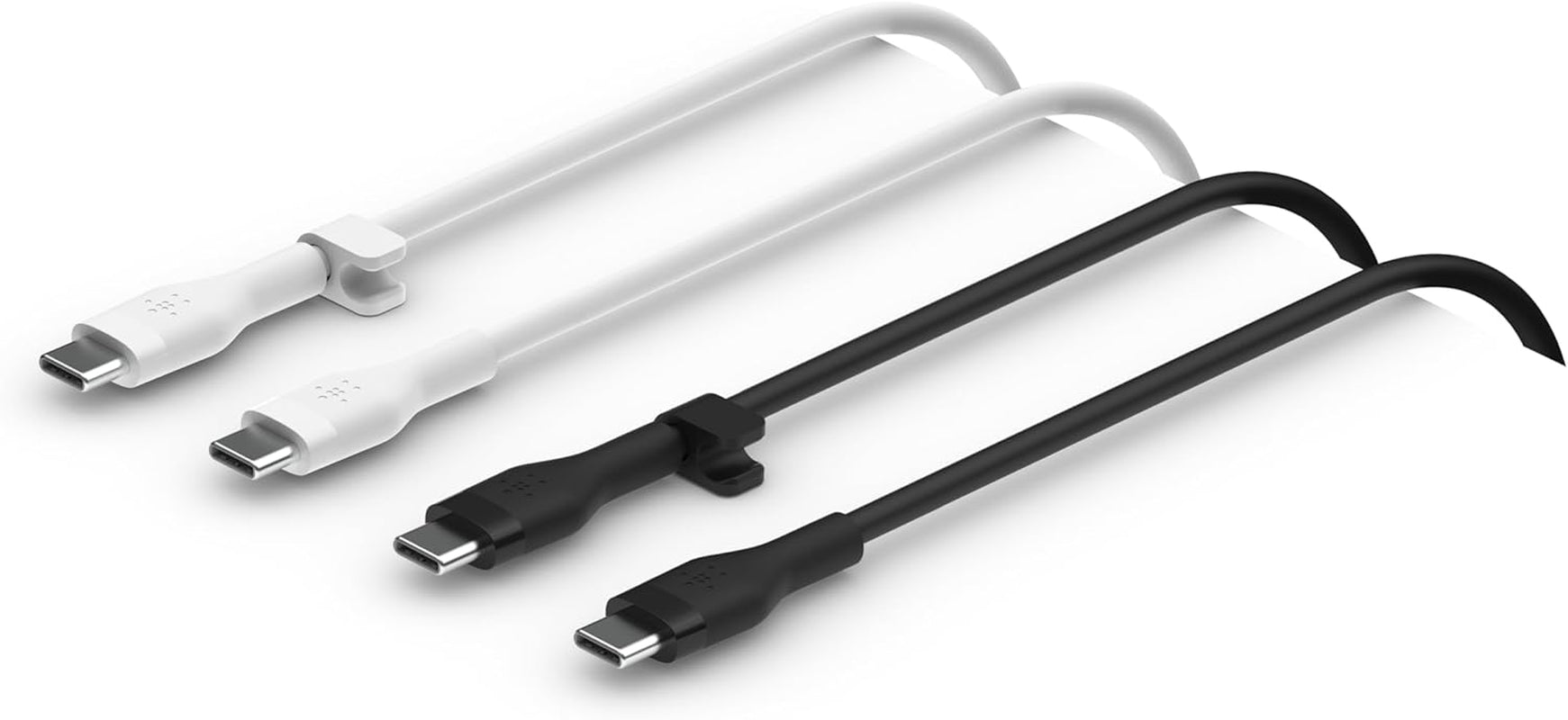 Boostcharge Flex Silicone USB-C to USB-C Charging Cable (2M/6.6FT) for Iphone 16, Iphone 16 Pro, Galaxy S25, S24, Pixel 9 & 8, Nintendo Switch 2 & More with Cable Clip - Black & White (2-Pack)