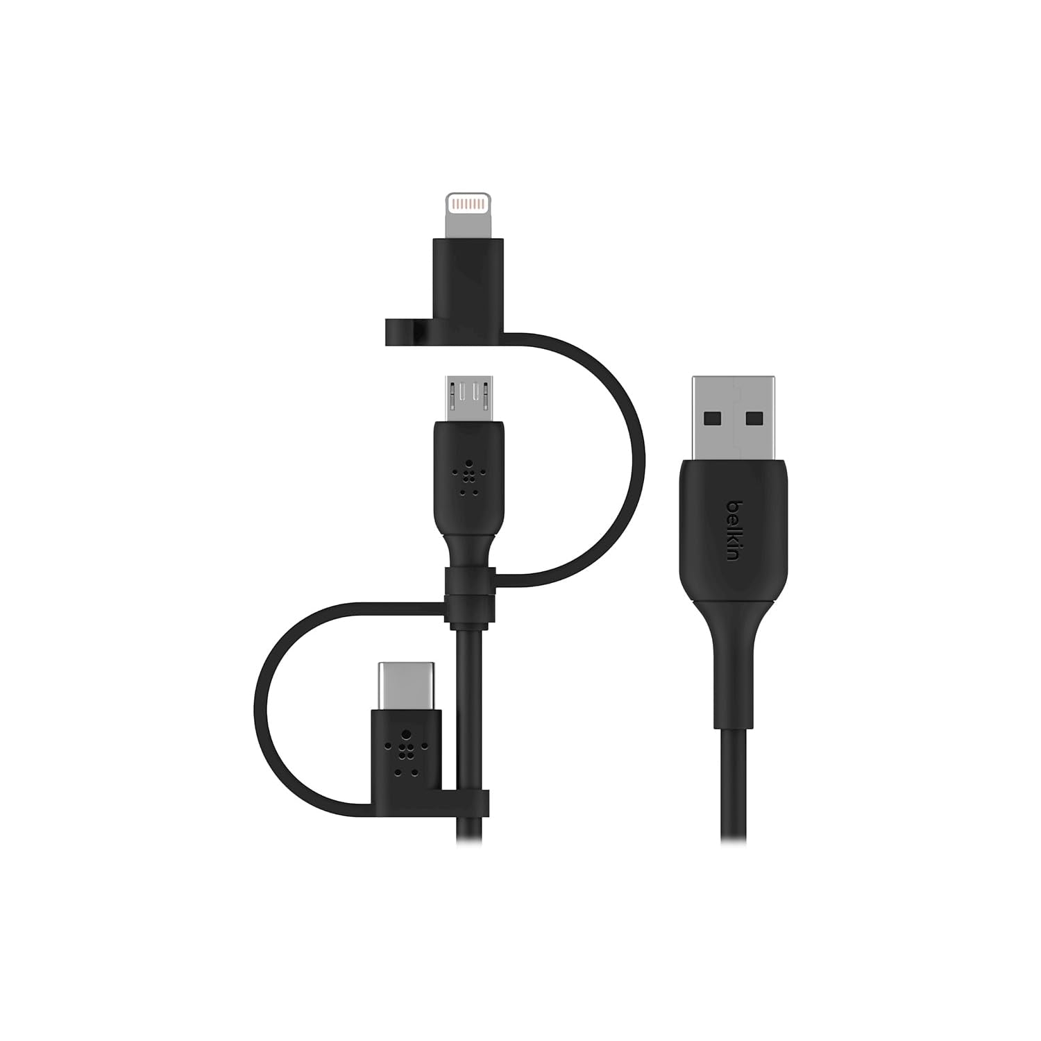 Boostcharge 3-In-1 USB-A to USB-C, Lightning, Micro-Usb Charging Cable (1M/3.3Ft) for Iphone 16, Iphone 16 Pro, Ipad, Galaxy S25, S24, Pixel, Nintendo Switch 2 & More - Black