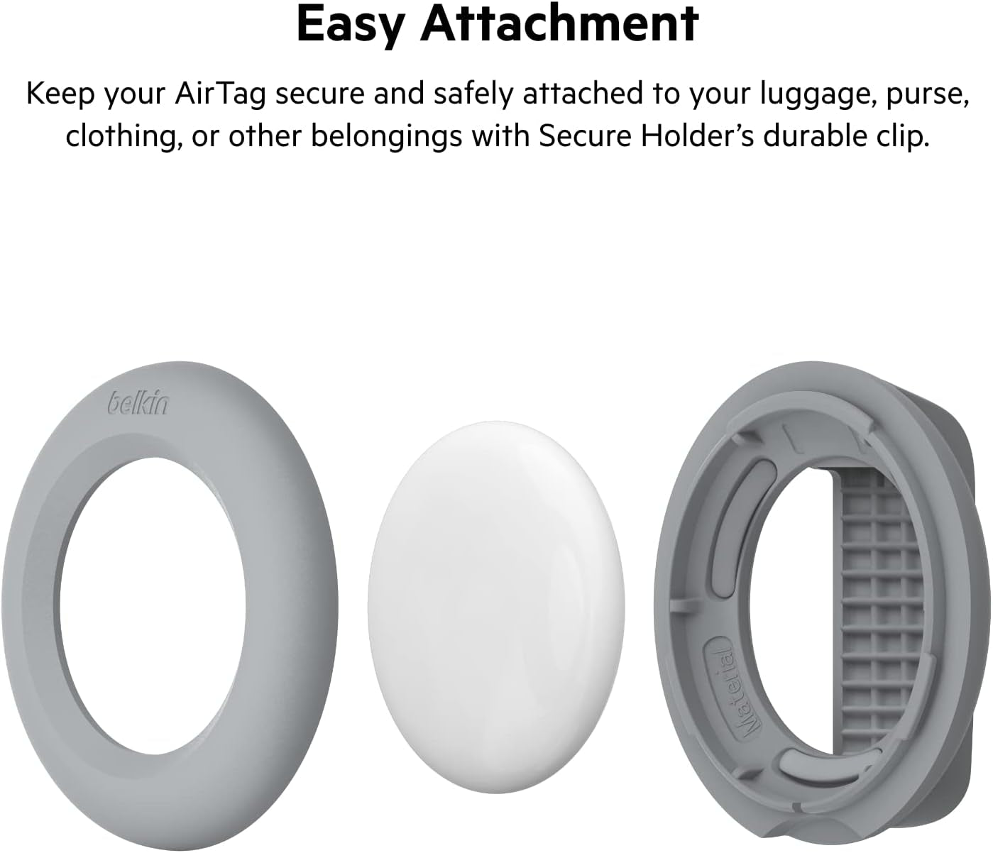 Apple Airtag Secure Holder with Clip - Airtag Holder - Durable Scratch Resistant Airtag Case - Apple Air Tag Case with Spring Loaded Clip - Attach to Backpack, Clothing, & Luggage - Light Gray