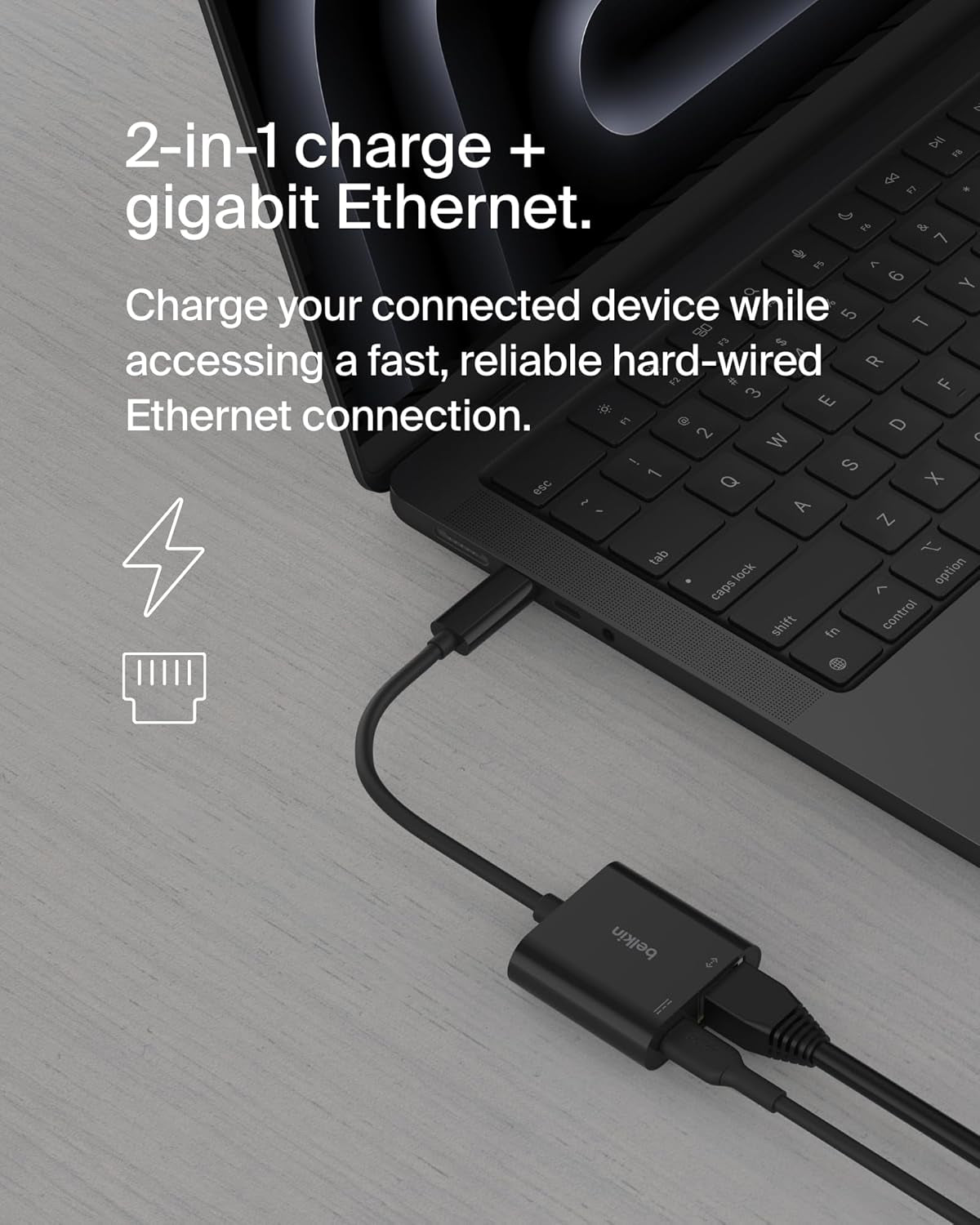 Connect USB-C to Ethernet + Charge Adapter 100W W/Gigabit Ethernet Port and USB-C Port - 1000Mbps for Fast Internet Connection - Compatible with Iphone 17, Samsung Galaxy S26, & More