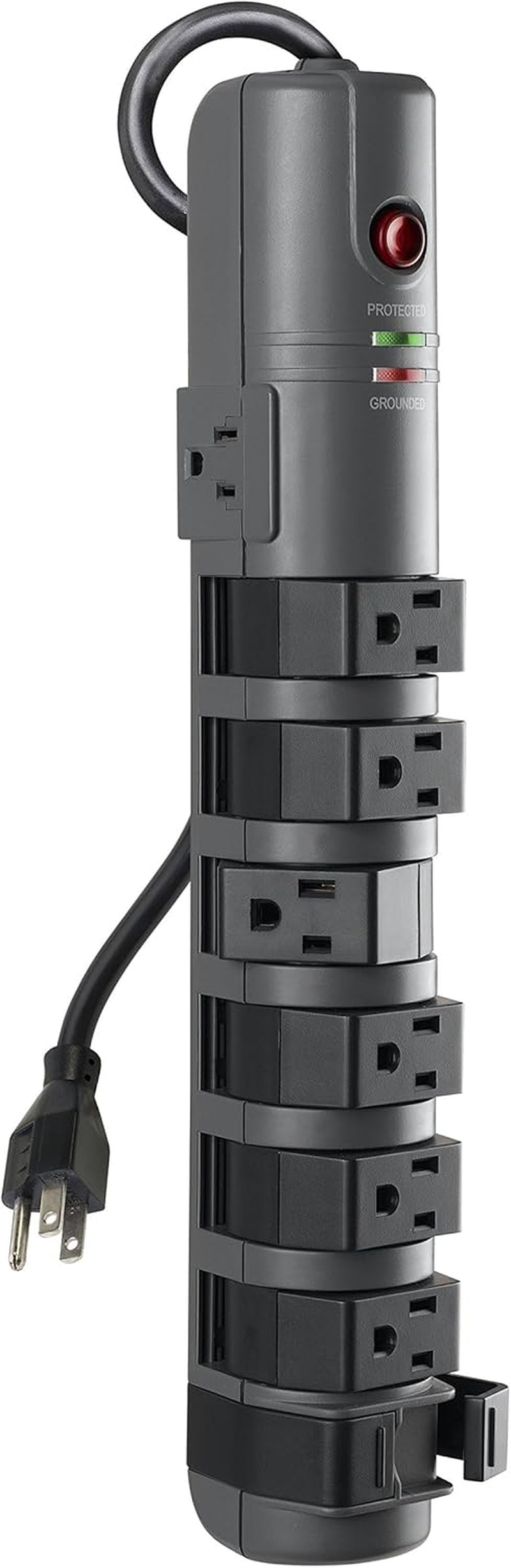 8-Outlet Pivot-Plug Power Strip Surge Protector with 6Ft Cord & Telephone Protection - Surge Protection for up to 8 Devices - 1800 Joules Energy Rating - Gray