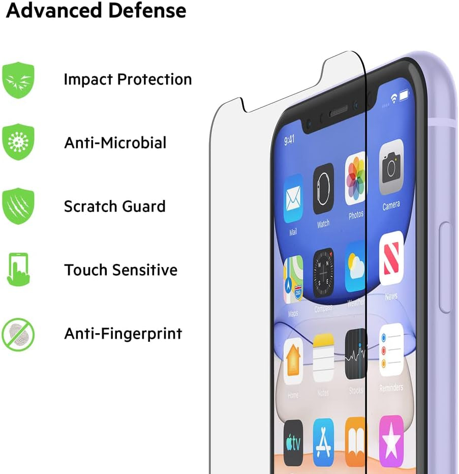 Screenforce Temperedglass Screen Protector for Apple Iphone 11 W/Antimicrobial-Treated, Ion Exchange Strengthened & Included Easy Align Tray for Simple, Bubble Free Installation