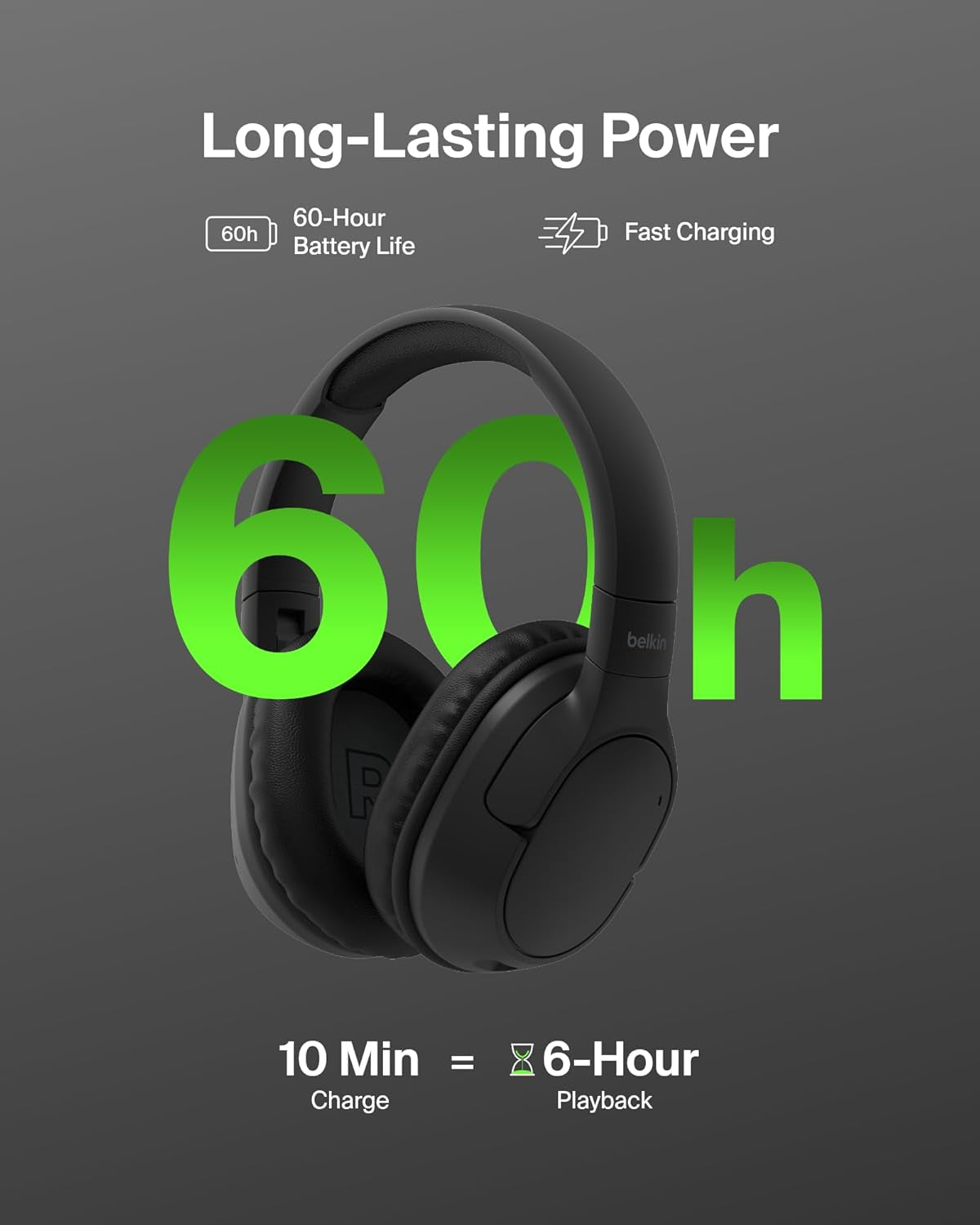 Soundform Surround Bluetooth Over-Ear Headphones - Environmental Noise Cancelling Headphones - Wireless W/ 60H Playtime & Soft Ear Cups for Iphone, Galaxy, Ipad, Travel, Home, or Office - Black