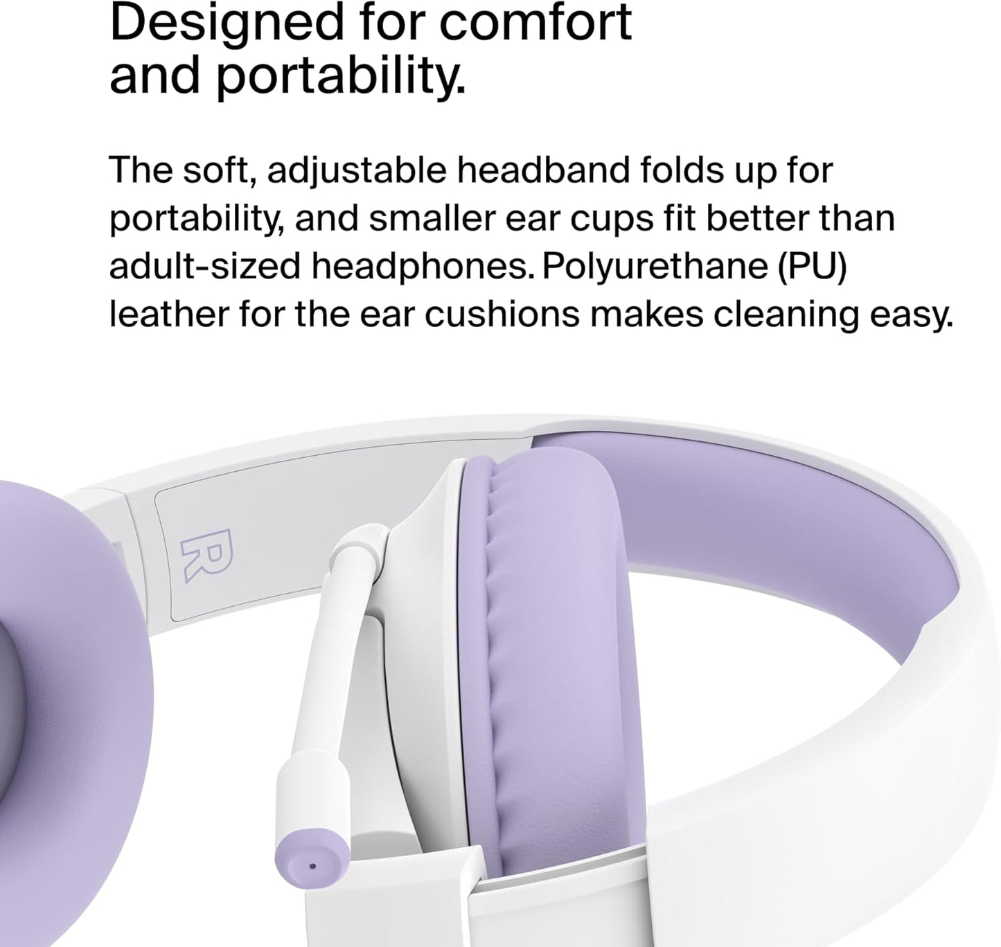 Soundform Inspire Wireless Over-Ear Headset for Kids, Online Learning & Travel W/Built-In Microphone, 85Db Safe Volume Limit, 35H Battery - Compatible W/Iphone, Ipad, Galaxy & More - Lavender